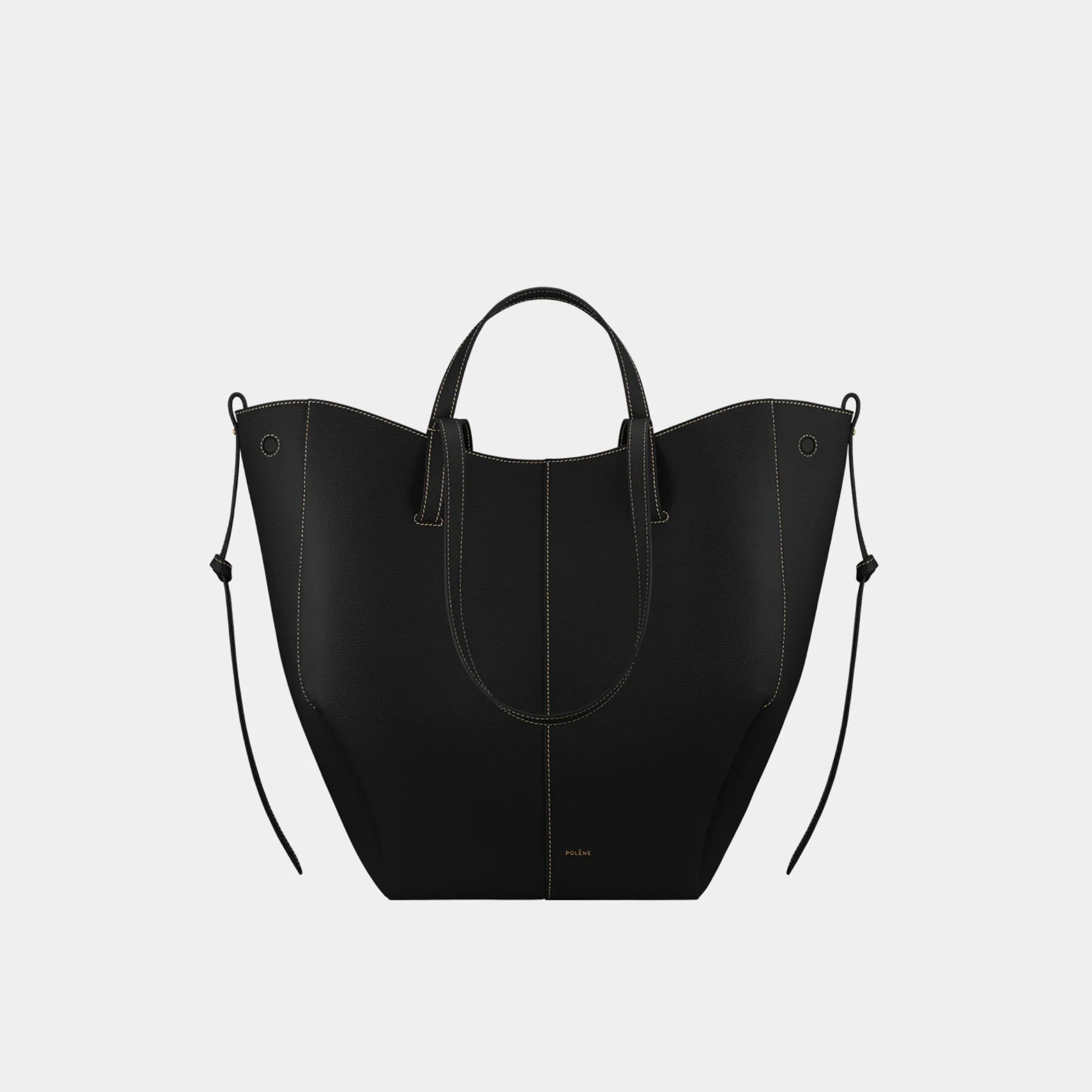 Polene Cyme Tote Bag, Black with Ecru Stitching