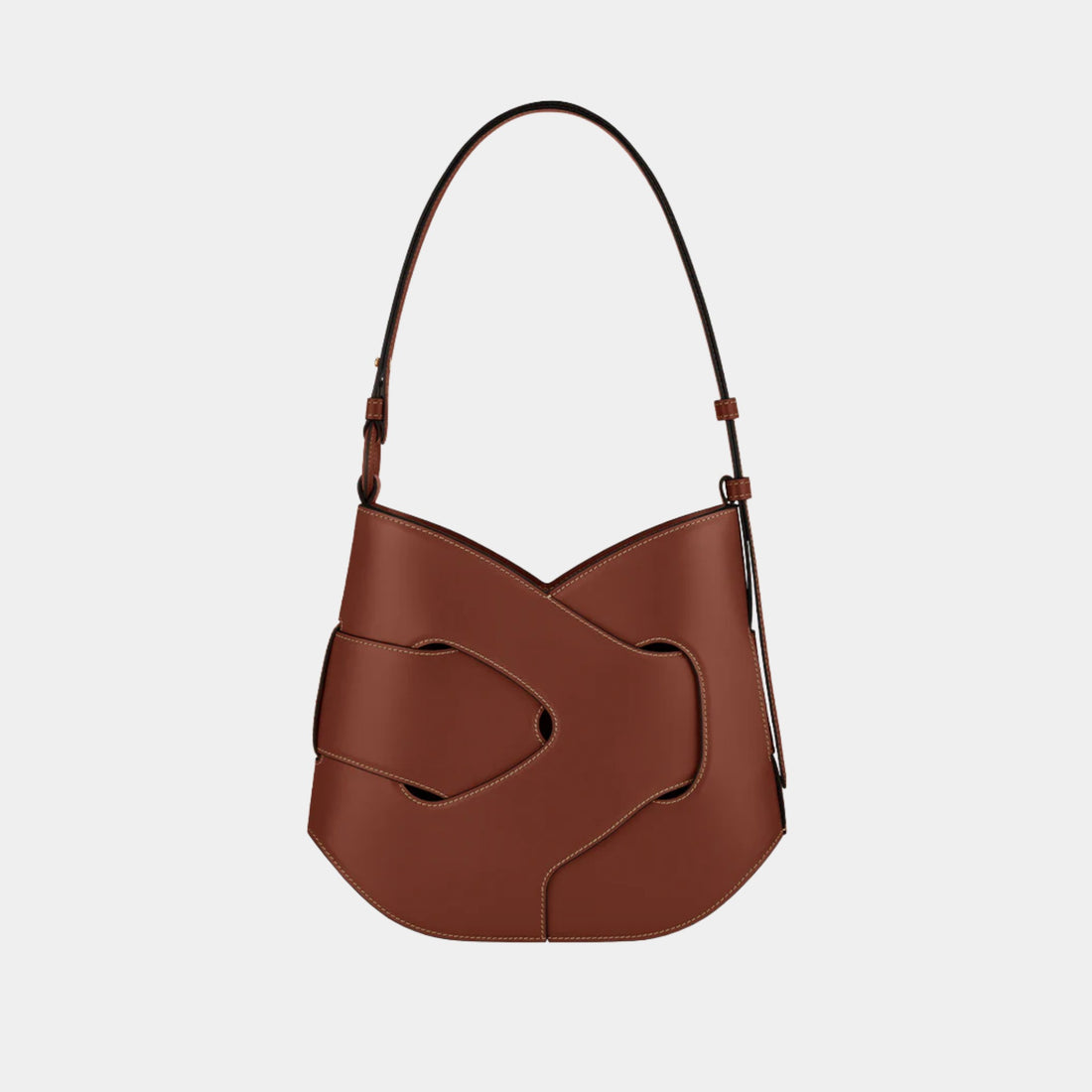 Polene Nodde Hobo Smooth Calfskin Shoulder Bag, Cognac