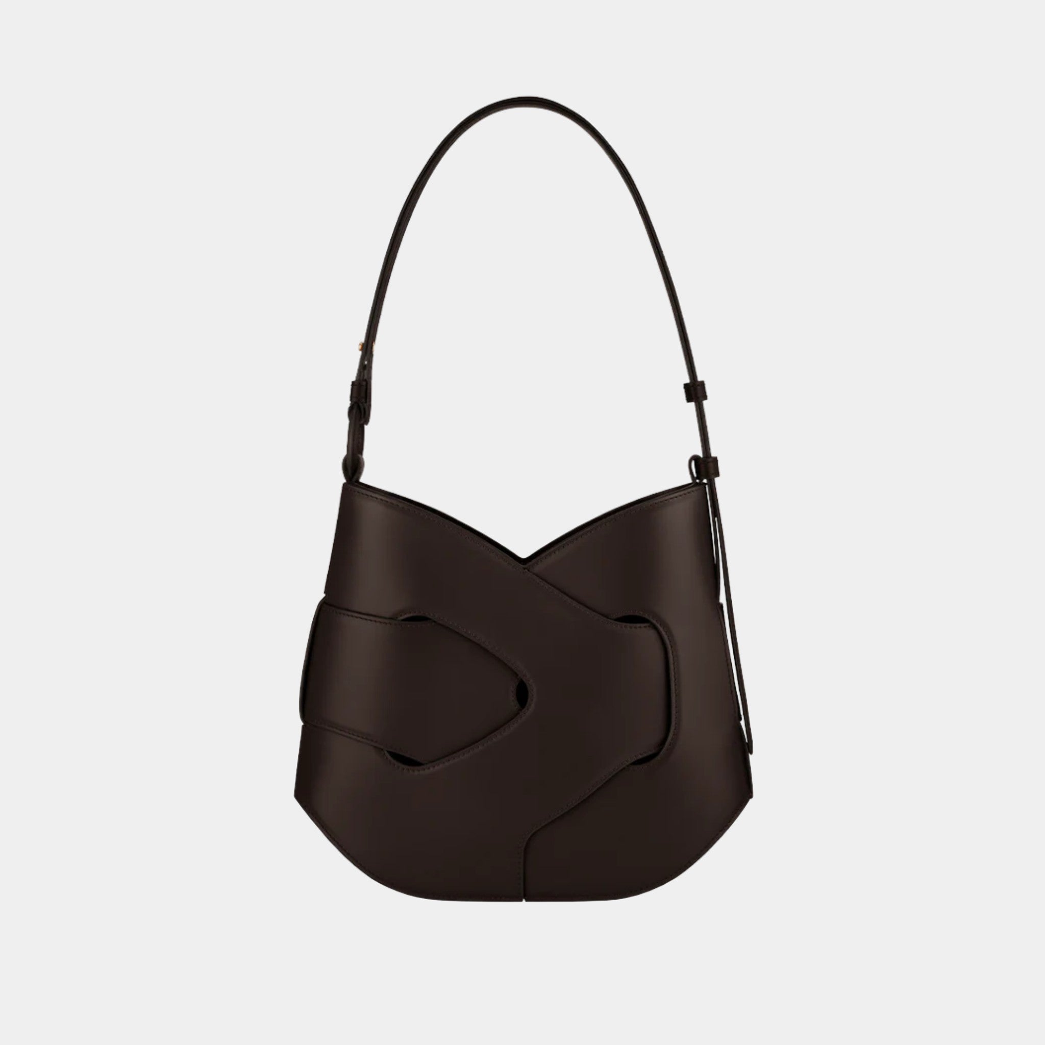 Polene Nodde Hobo Smooth Calfskin Shoulder Bag, Ebony