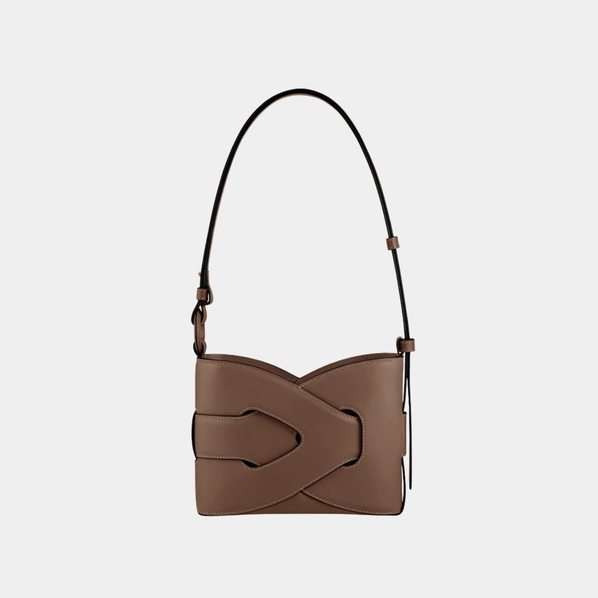 Polene Nodde Smooth Calfskin Shoulder Bag, Root