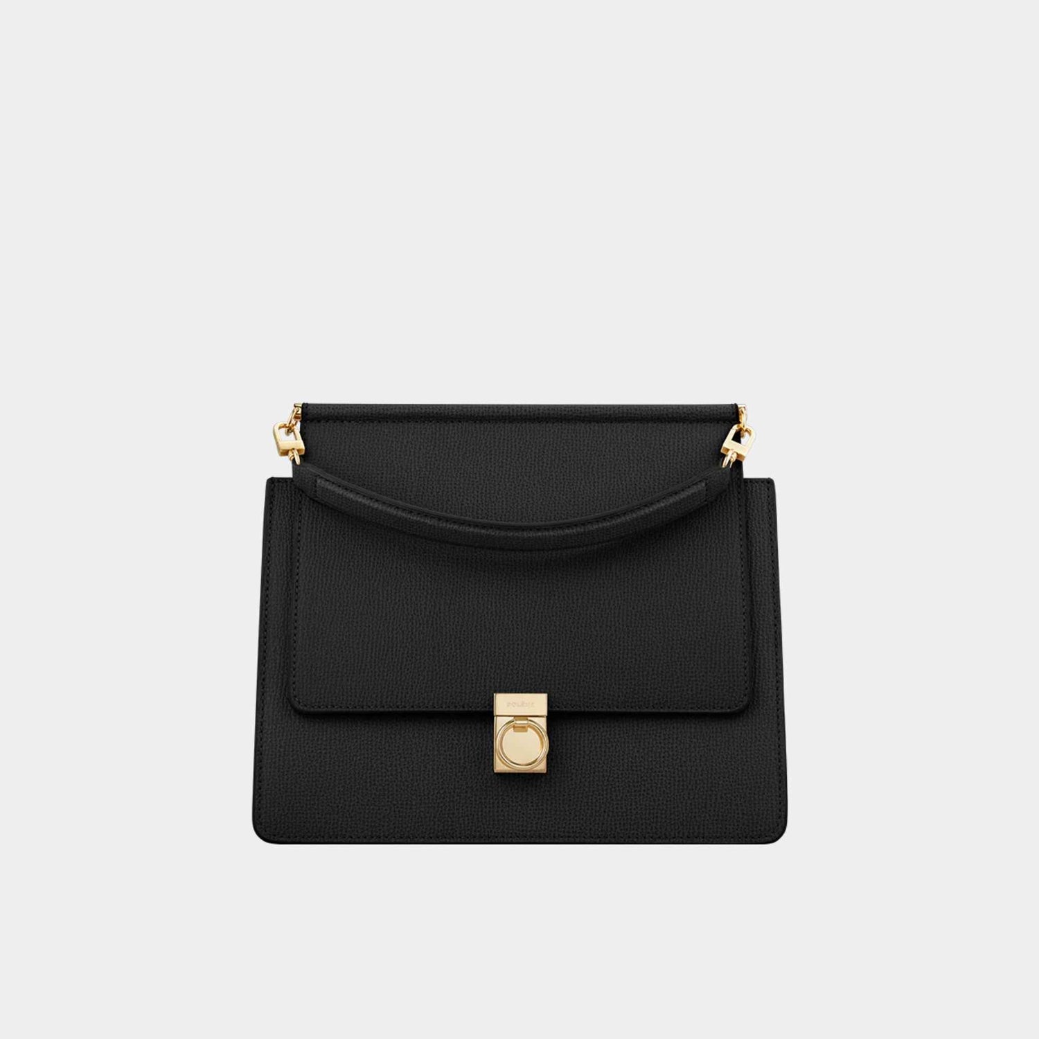 Polene Numero Sept Textured Calf Leather Handbag, Black, Front