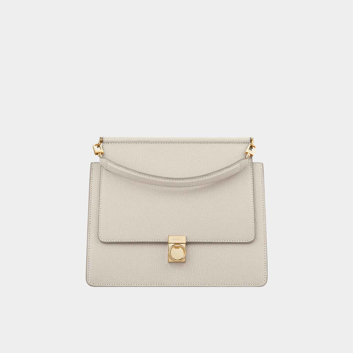 Polene Numero Sept Textured Calf Leather Handbag, Chalk, Front