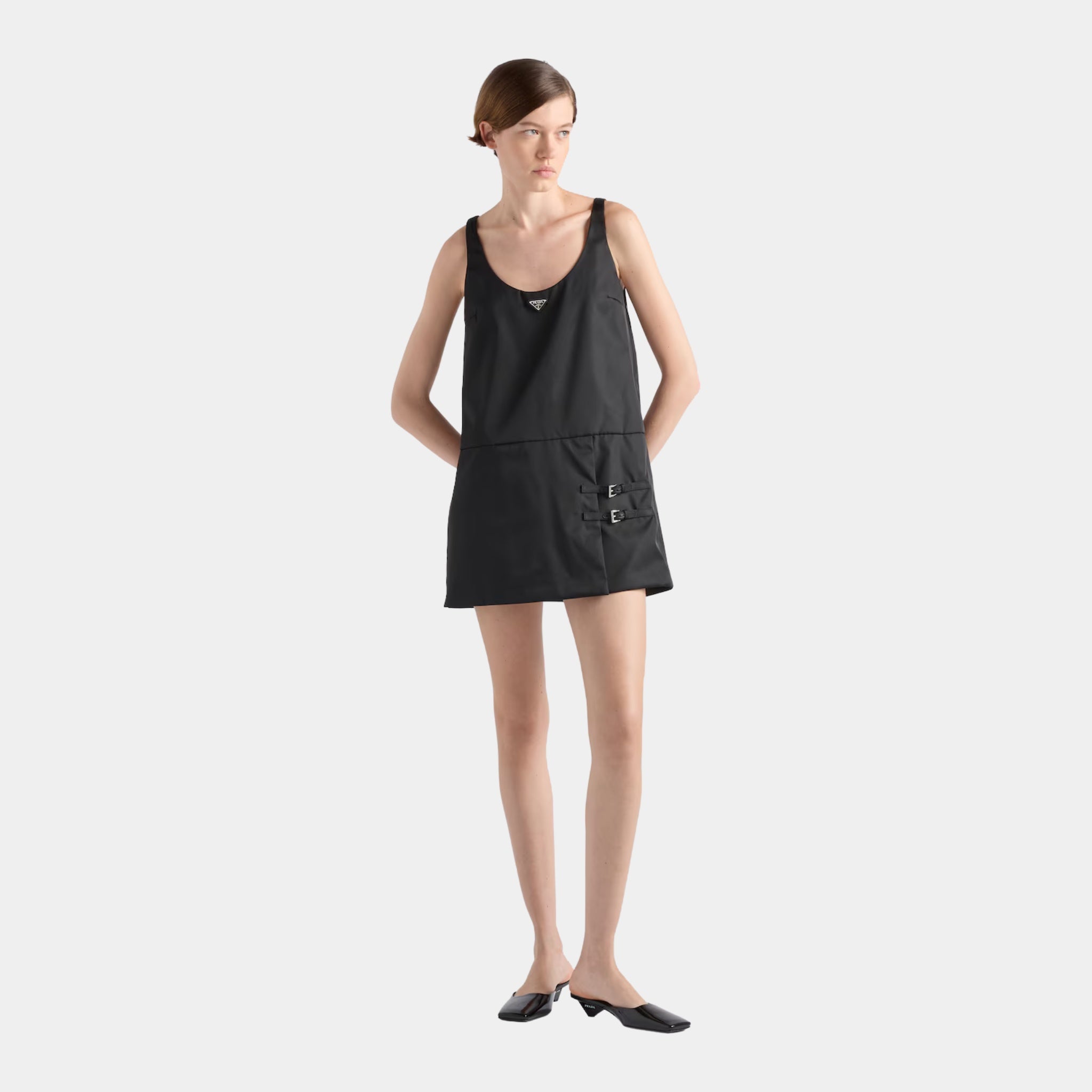 Prada A-line Sleeveless Re-Nylon Dress, Model, Front