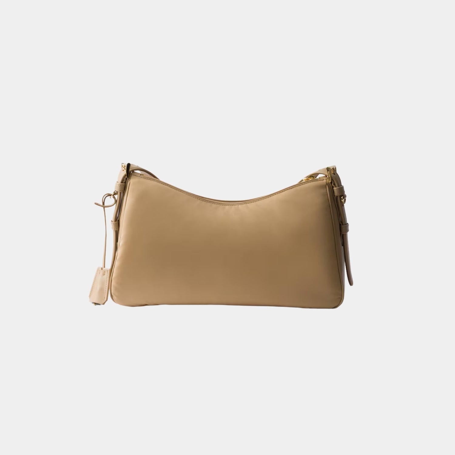 Prada Aimee Large Re-Nylon And Leather Shoulder Bag With Padlock, Camel Brown, Back