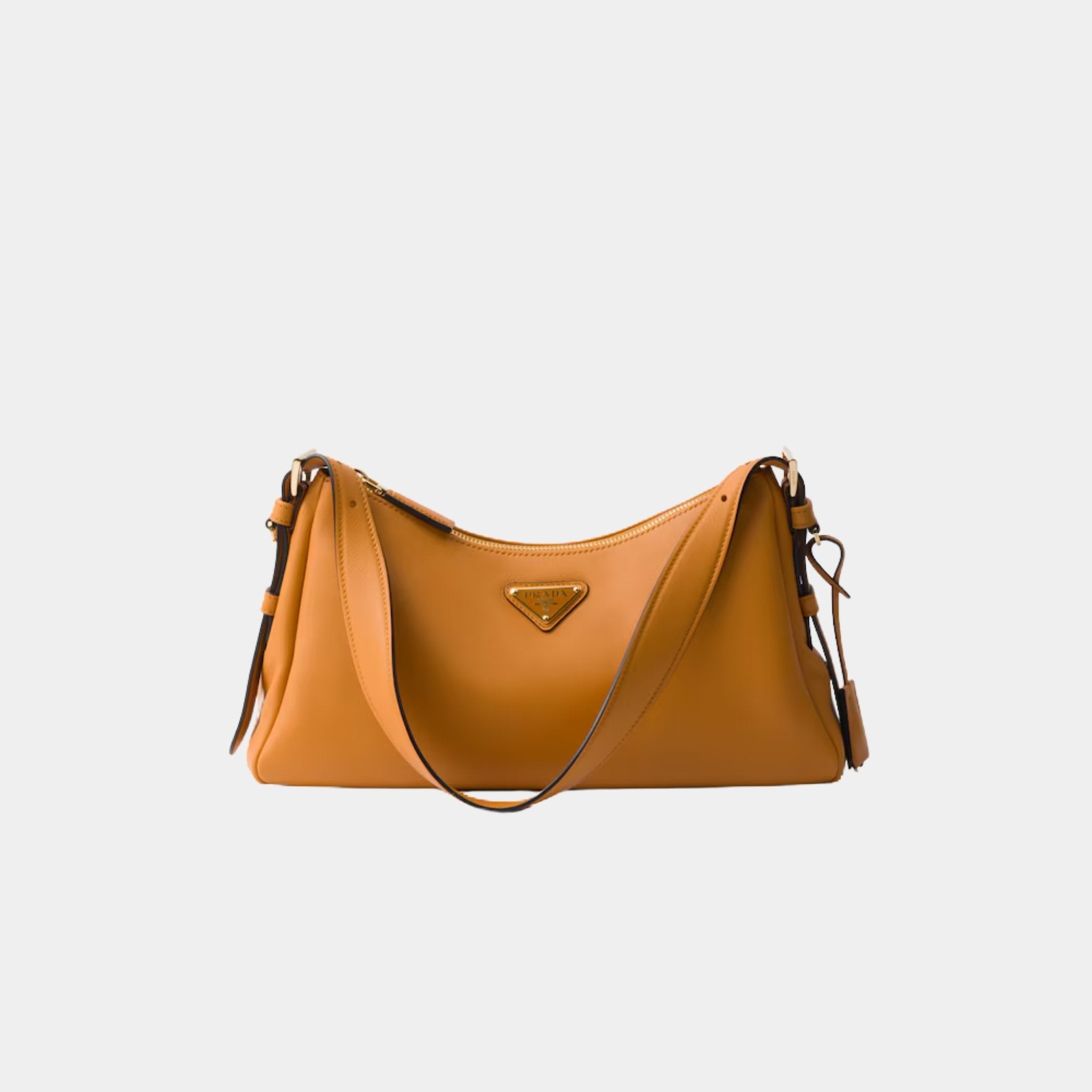 Prada Aimee Medium Leather Shoulder Bag, Amber, Front