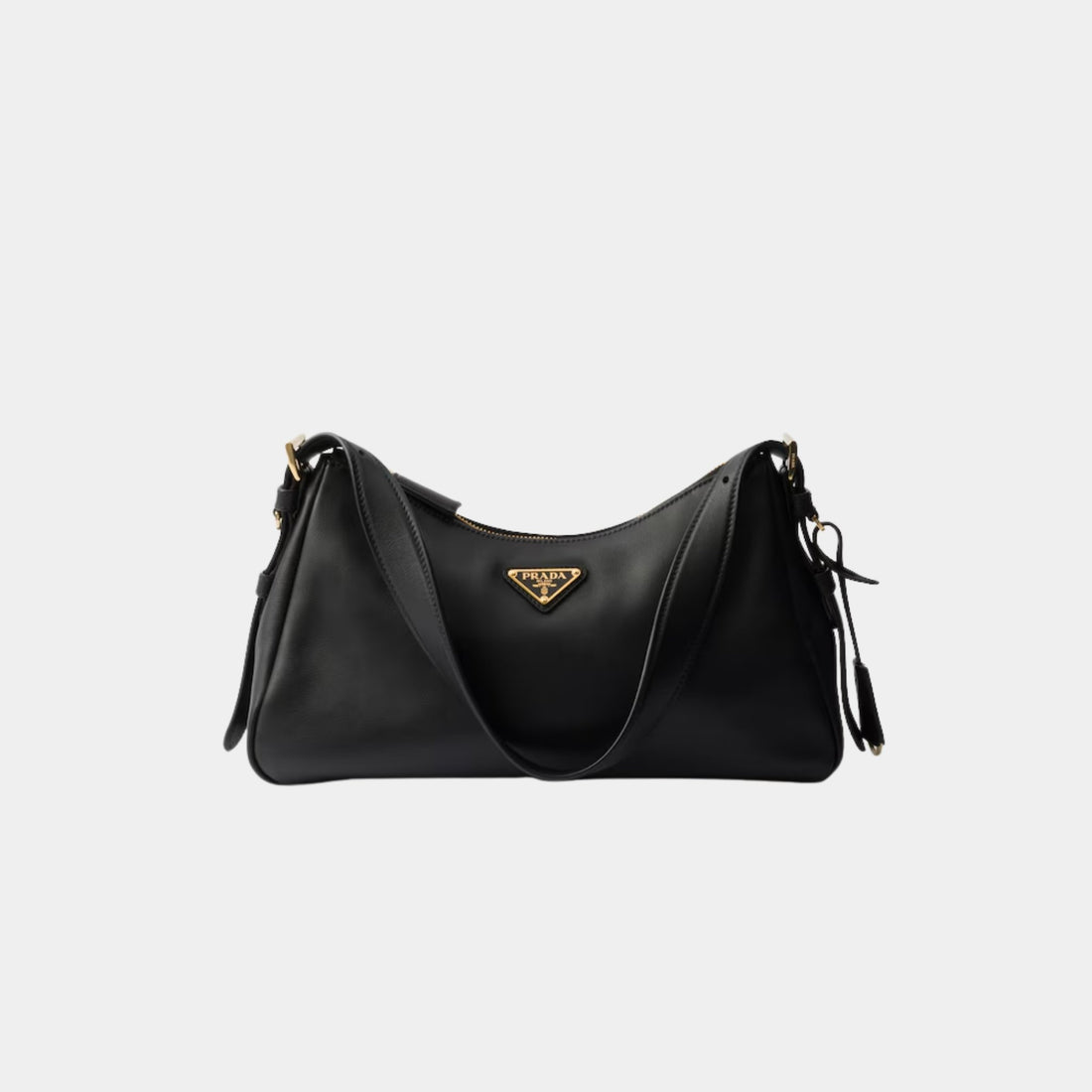 Prada Aimee Medium Leather Shoulder Bag, Black, Front