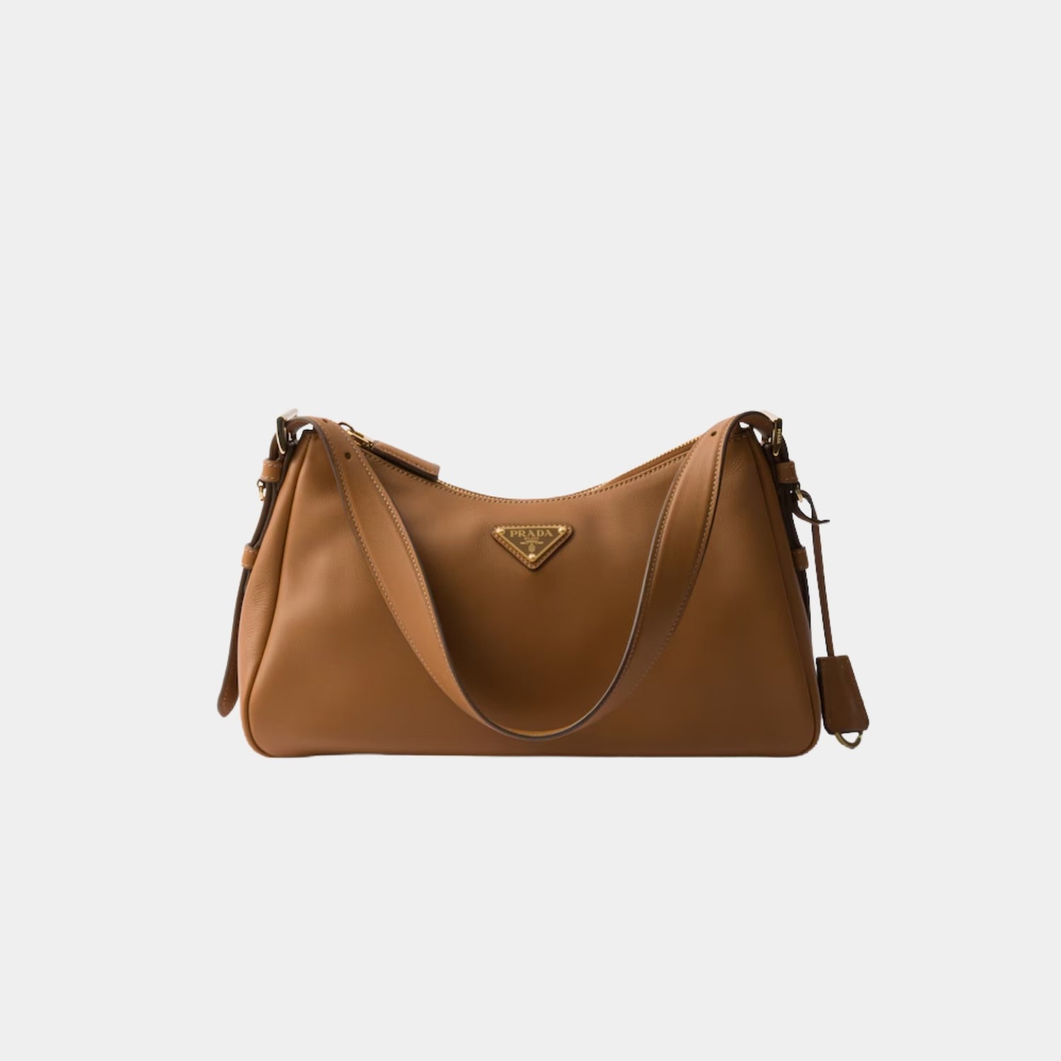 Prada Aimee Medium Leather Shoulder Bag, Caramel, Front