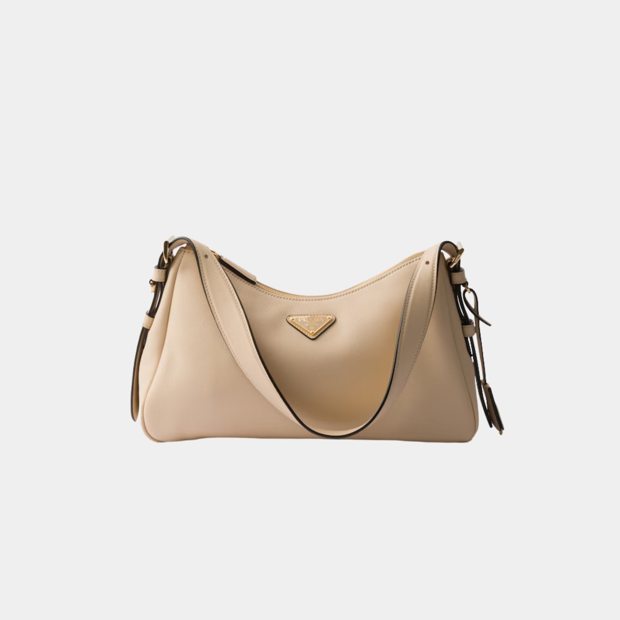 Prada Aimee Medium Leather Shoulder Bag, Travertine, Front