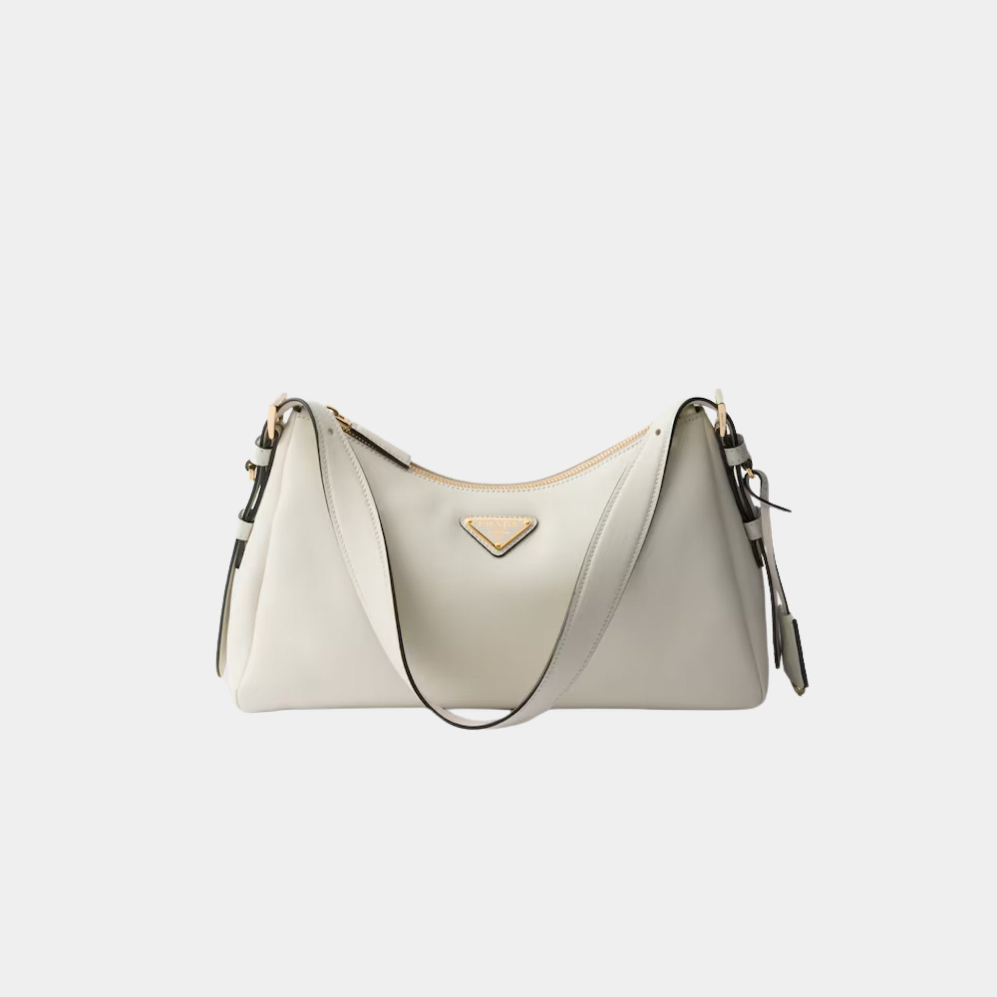 Prada Aimee Medium Leather Shoulder Bag, White, Front