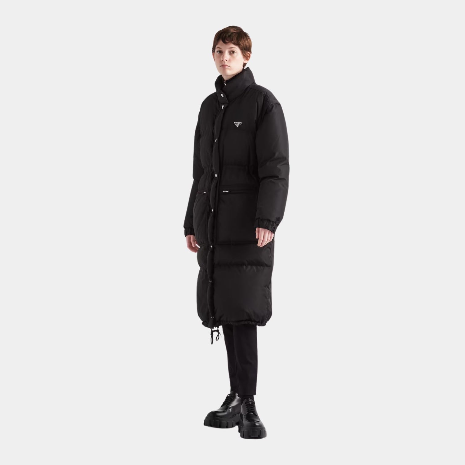 Prada Black Blue Re-Nylon Down Coat, Model, Front