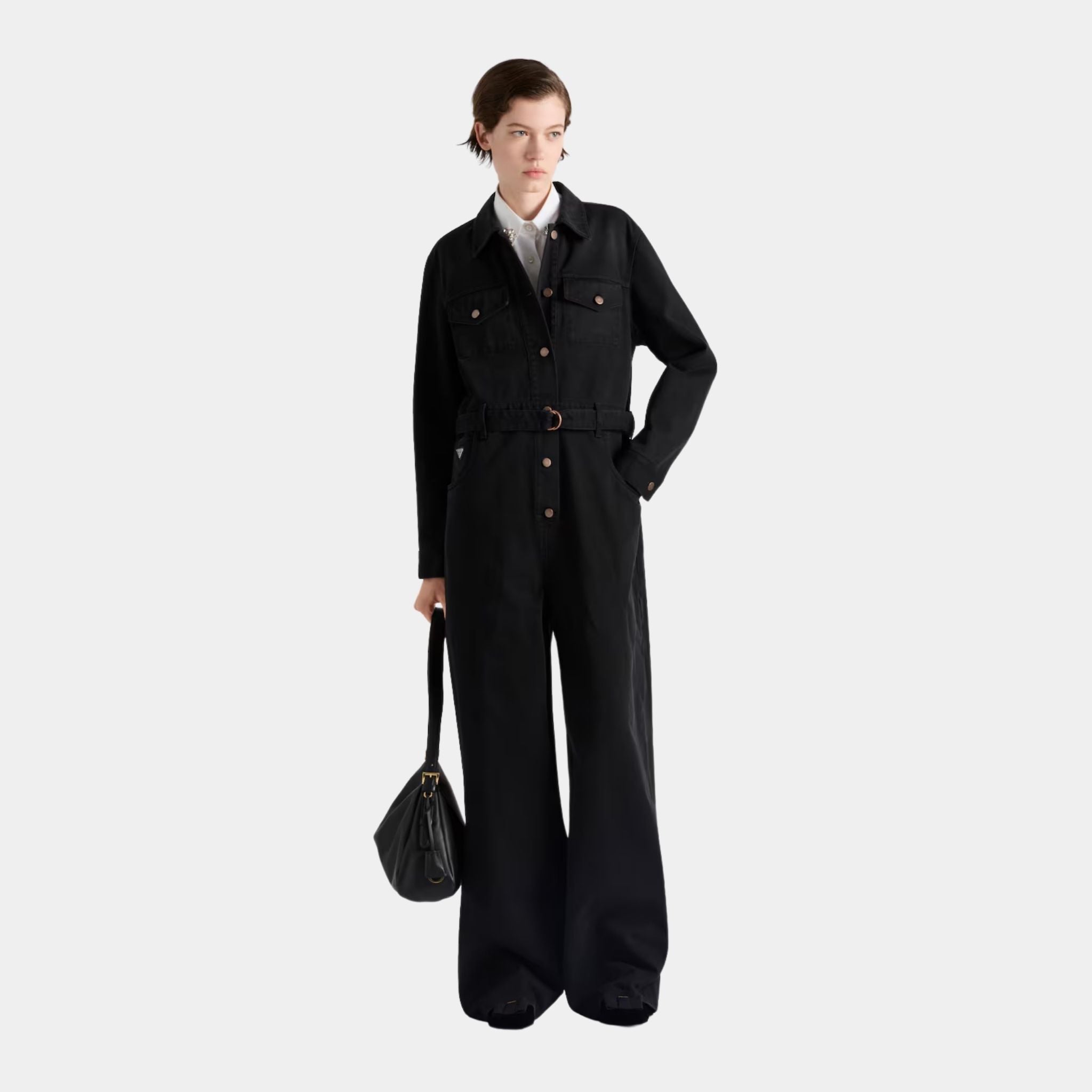 Prada Black Denim Jumpsuit, Model, Front