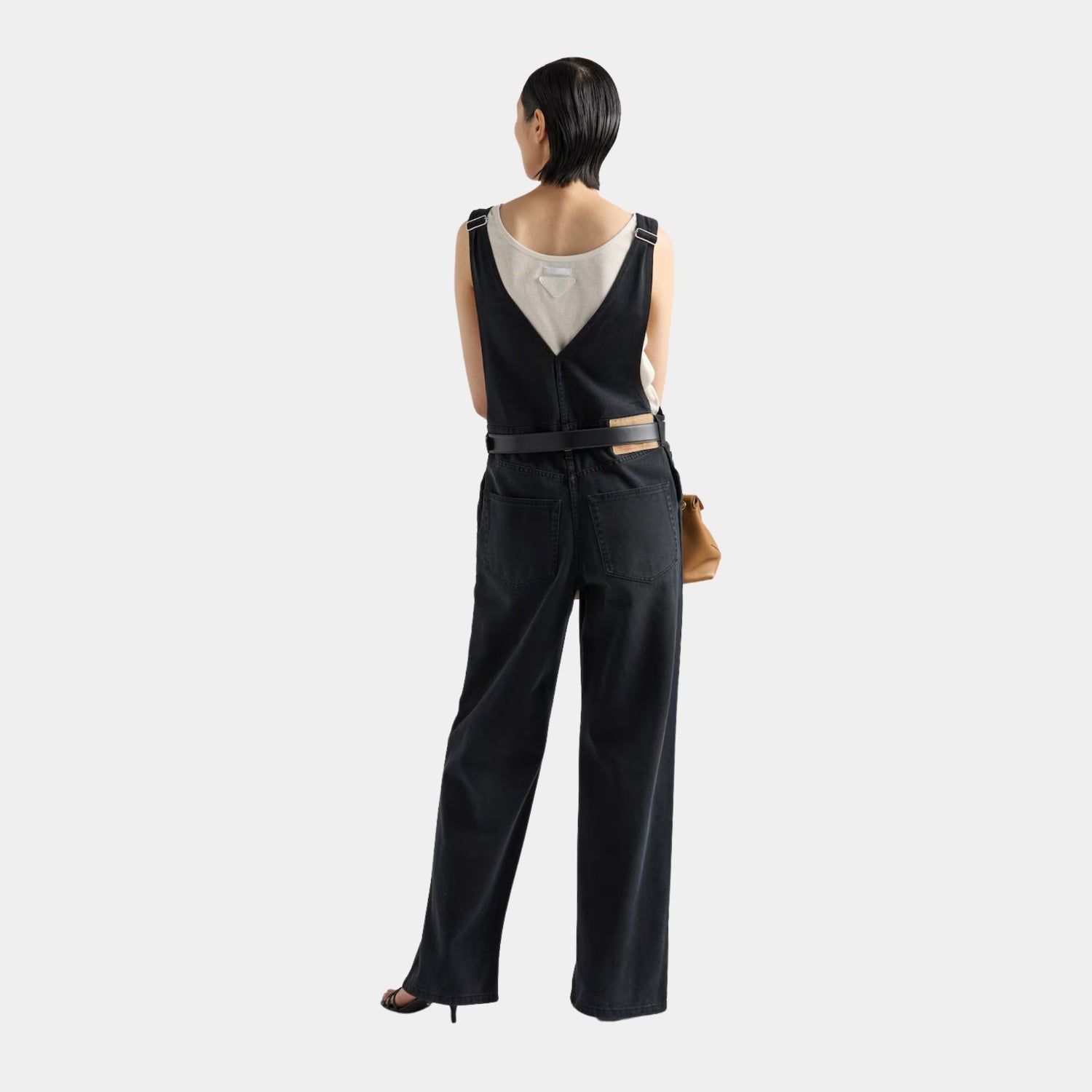 Prada Black Denim Overalls, Model, Back