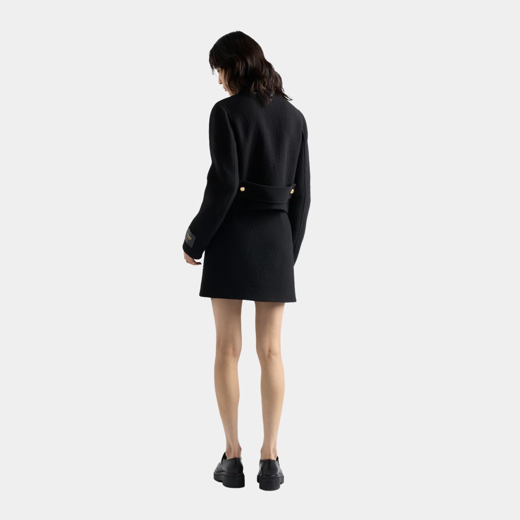 Prada Black Double-Breasted Twill Jacket, Model, Back