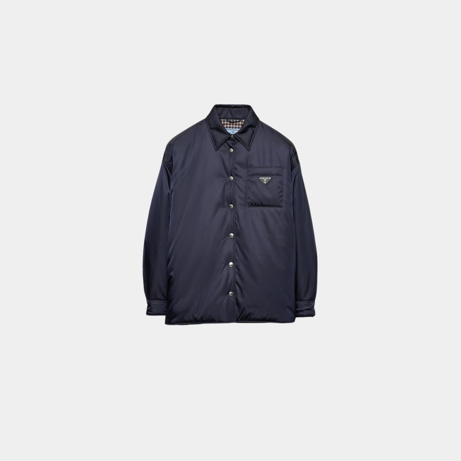 Prada Blue Re-Nylon Shirt-style Collared Blouson Jacket, Front