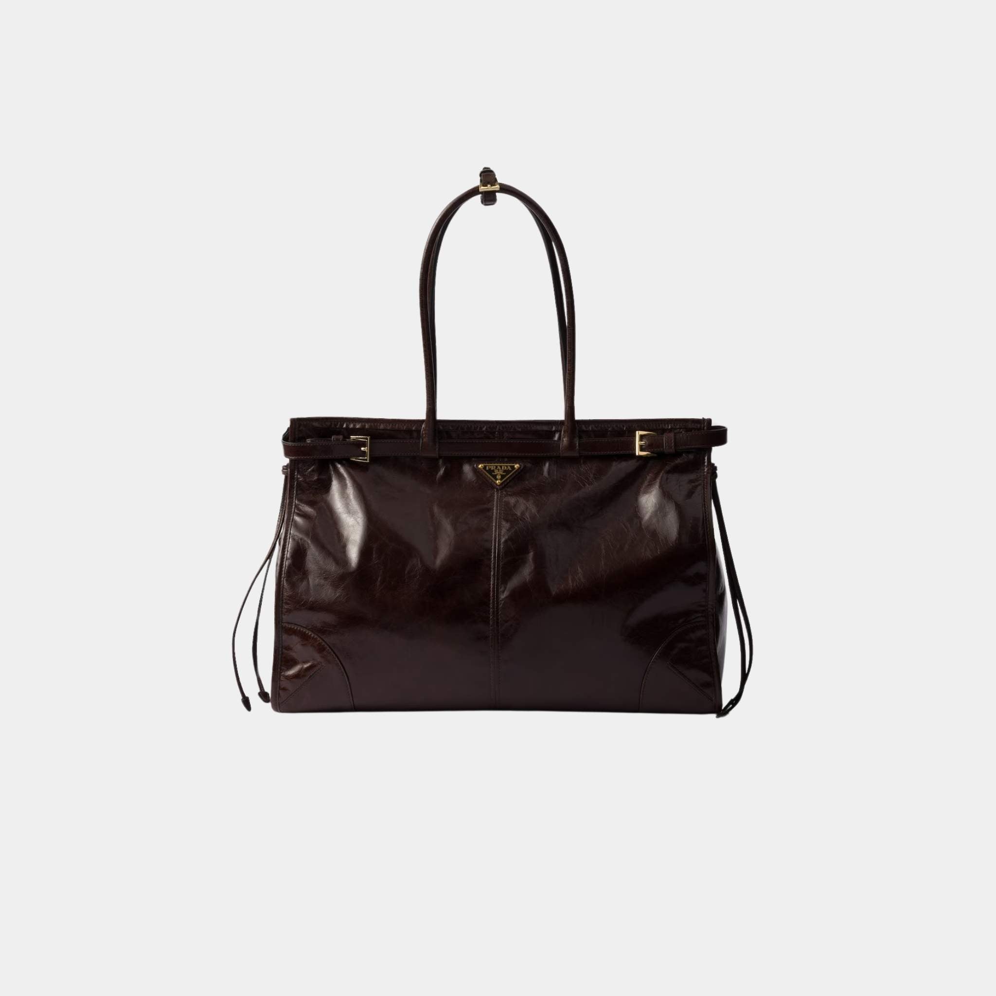 Prada Bonnie Extra Large Calfskin Leather Handbag, Dark Brown, Front