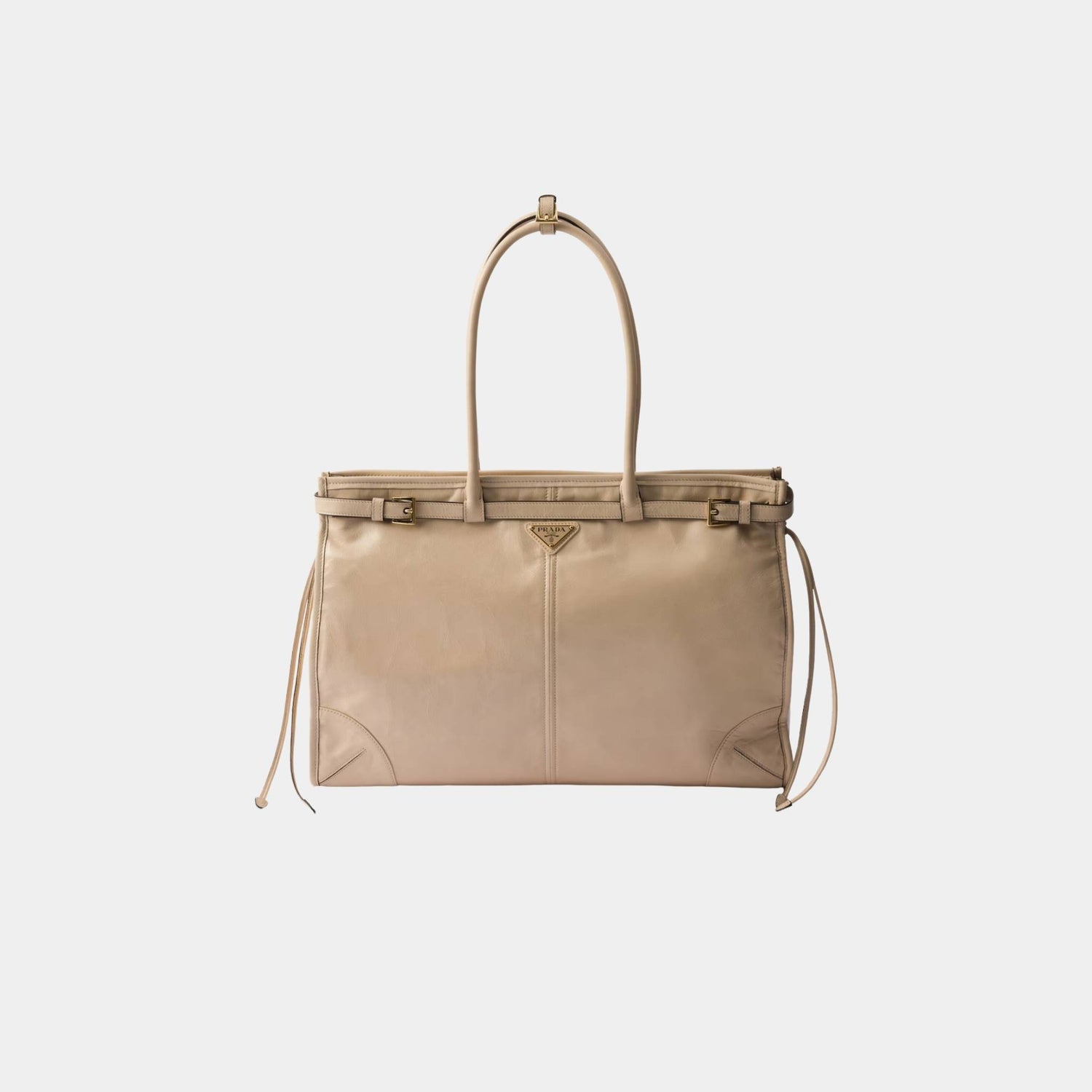 Prada Bonnie Extra Large Calfskin Leather Handbag, Travertine, Front