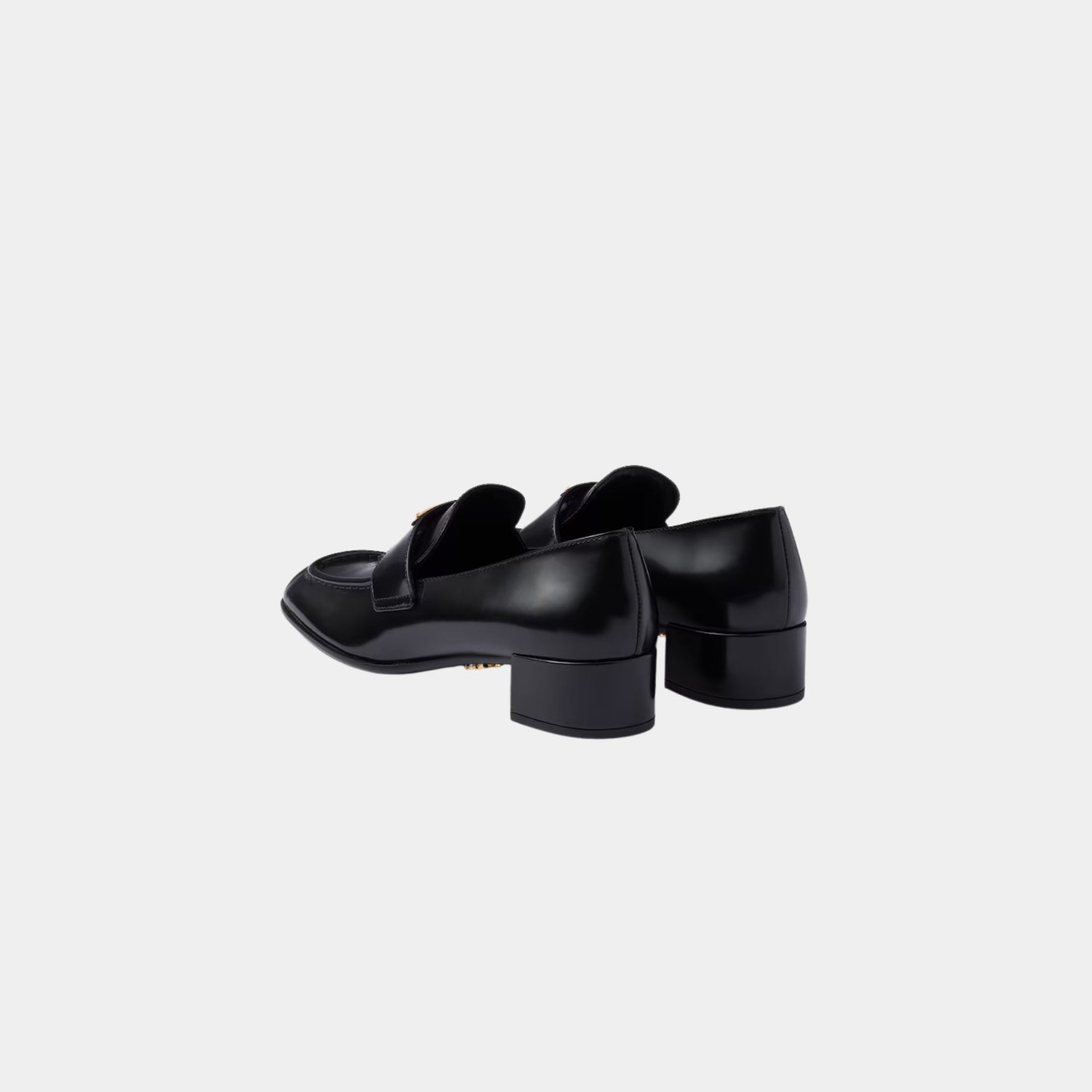 Prada Brushed Leather Heeled Loafers, Black, Back