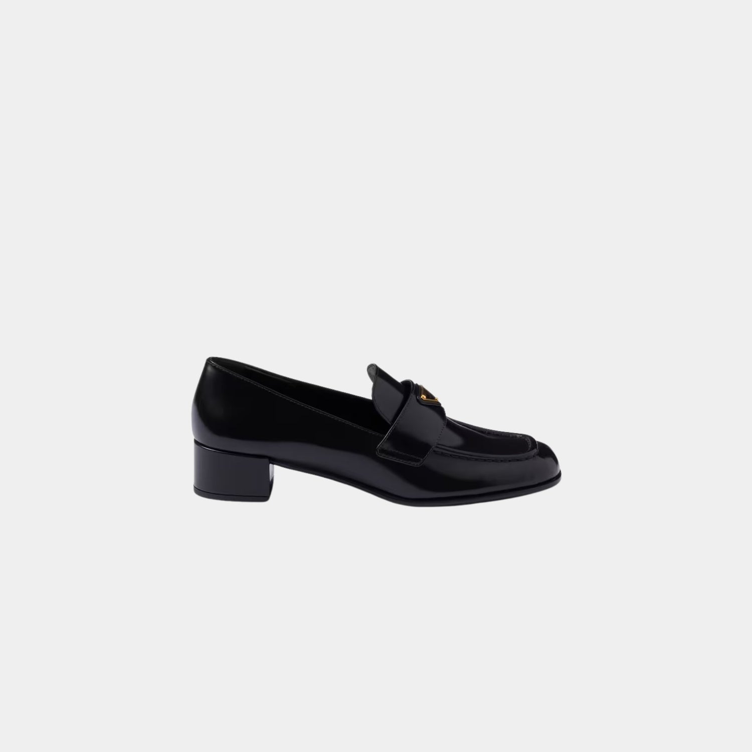 Prada Brushed Leather Heeled Loafers, Black, Side