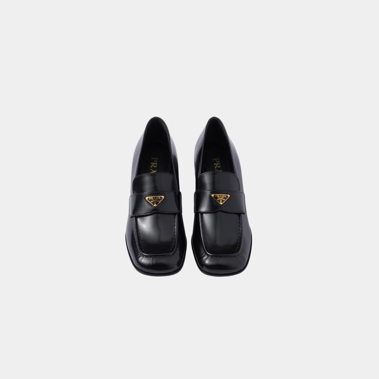 Prada Brushed Leather Heeled Loafers, Black, Top