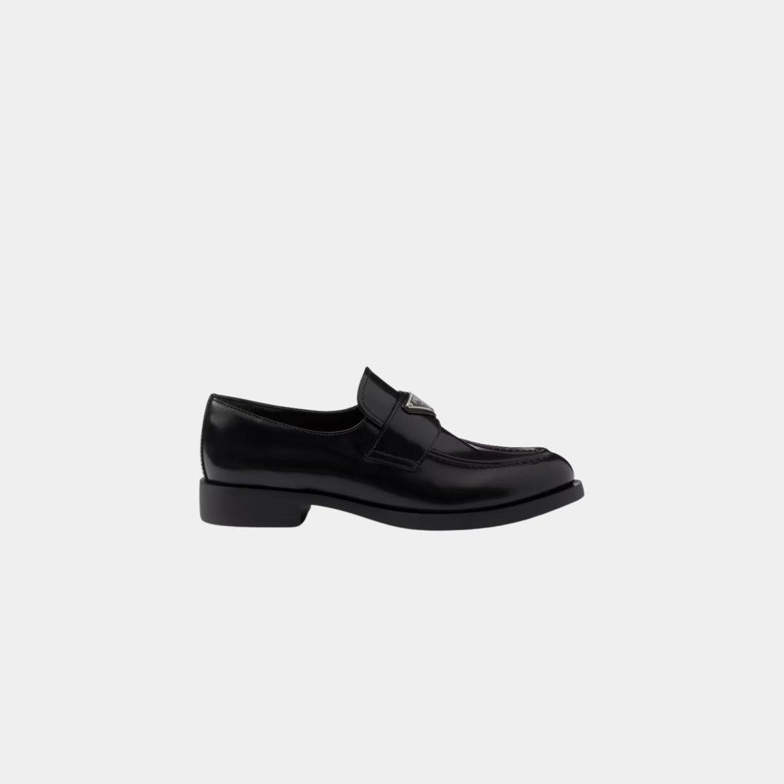 Prada Brushed Leather Heeled Loafers With Tonal Stitching, Side