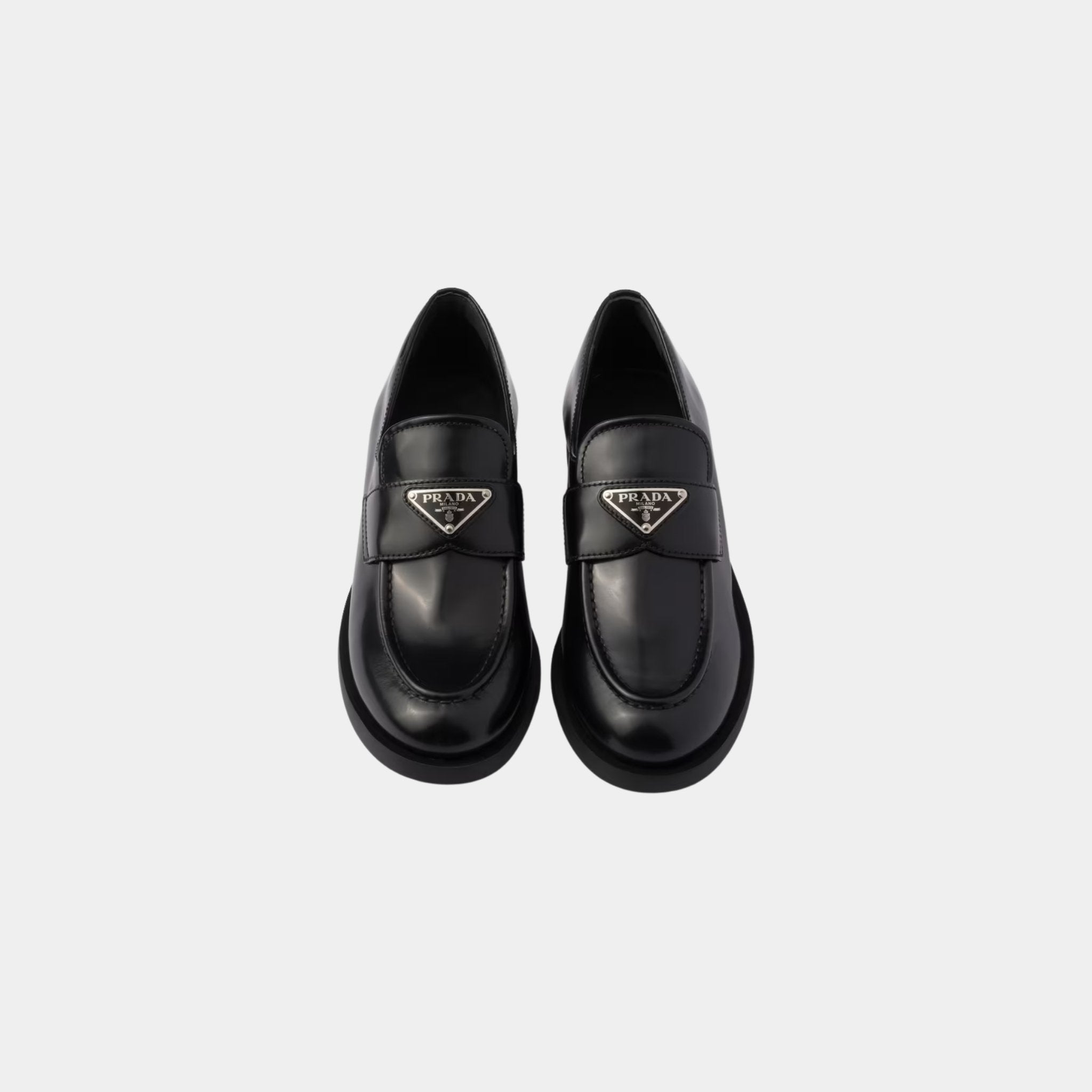 Prada Brushed Leather Heeled Loafers With Tonal Stitching, Top