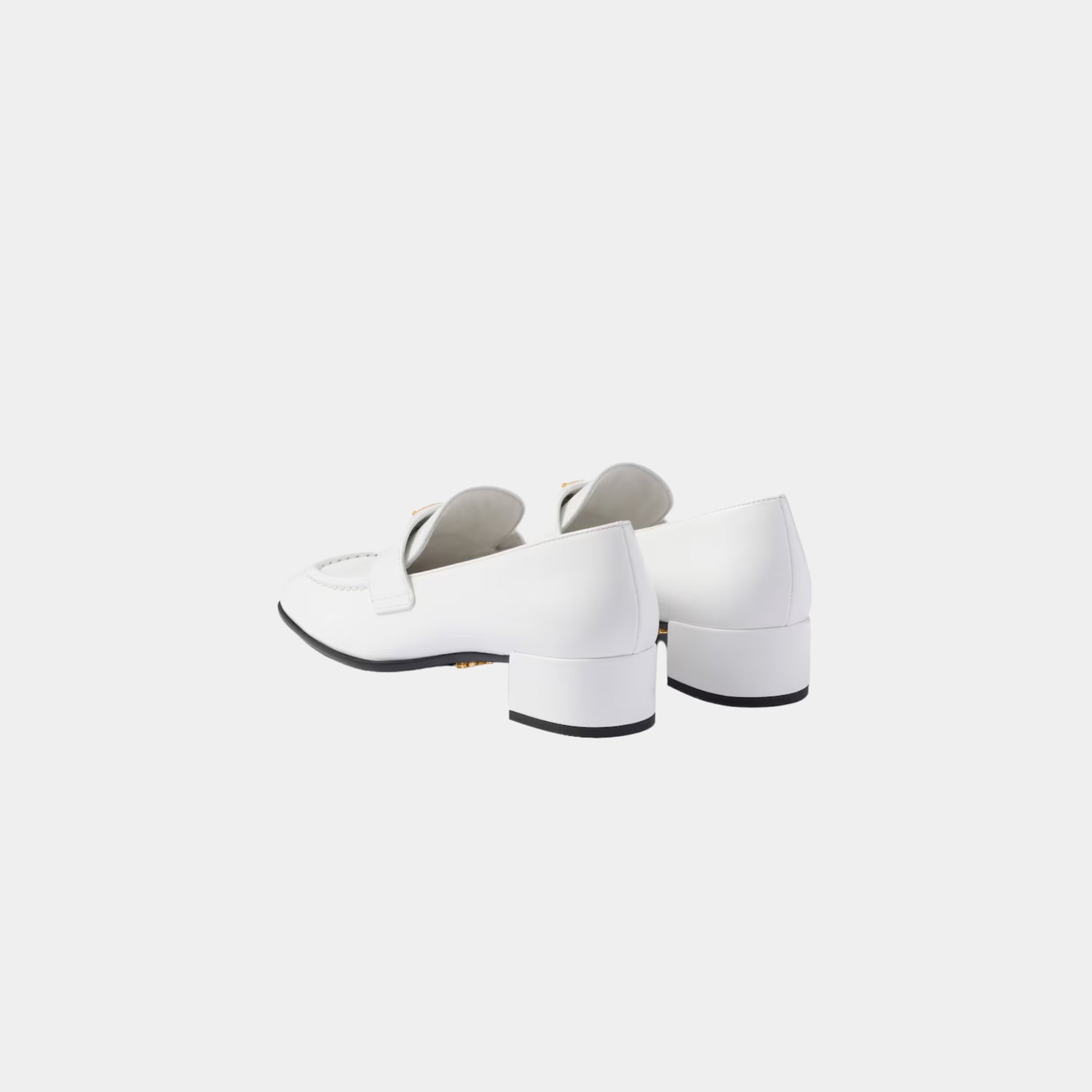 Prada Brushed Leather Heeled Loafers, White, Back