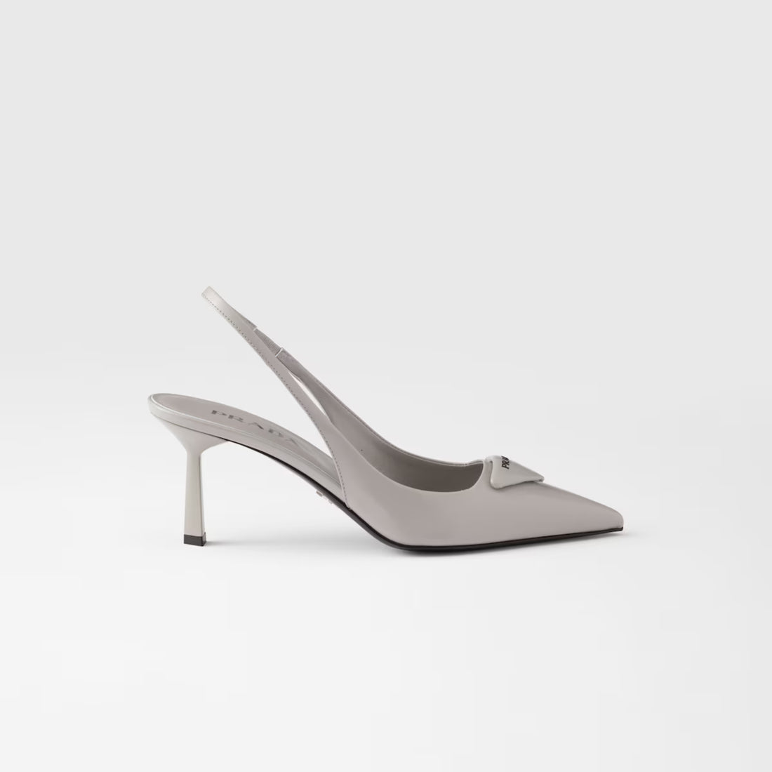 Prada Brushed Leather Slingback Pumps, Granite Gray, Side