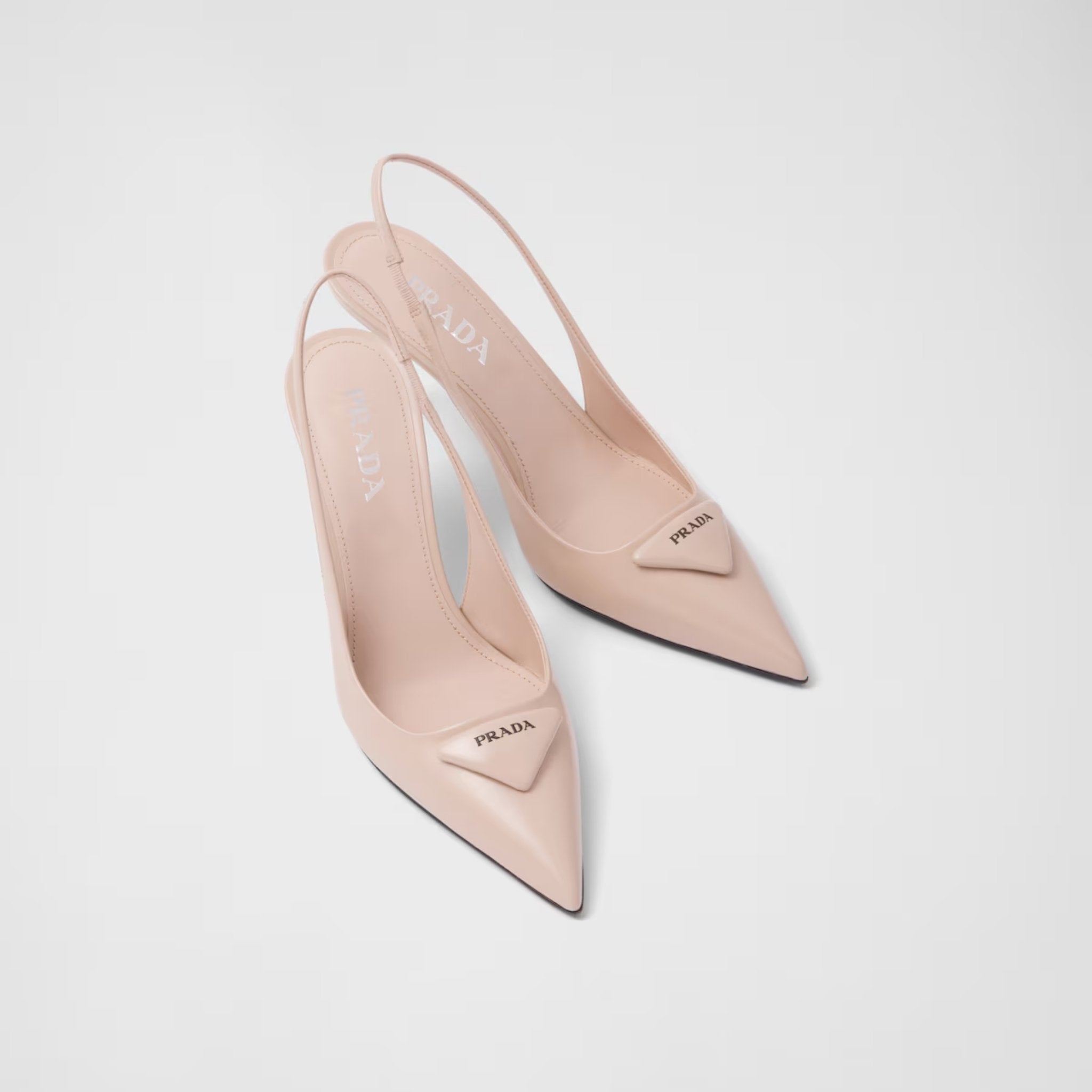 Prada Brushed Leather Slingback Pumps, Powder Pink, Front