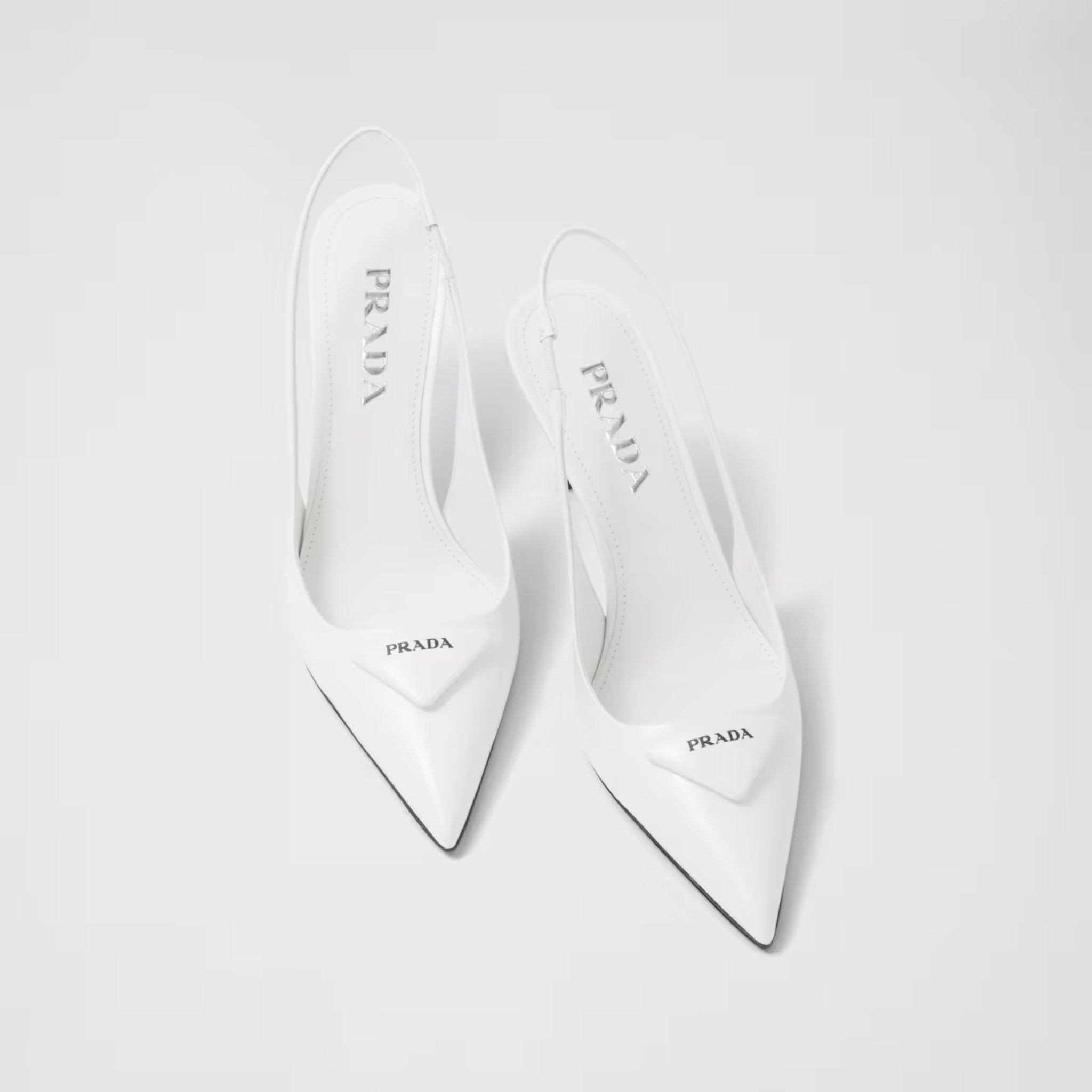 Prada Brushed Leather Slingback Pumps, White, Front