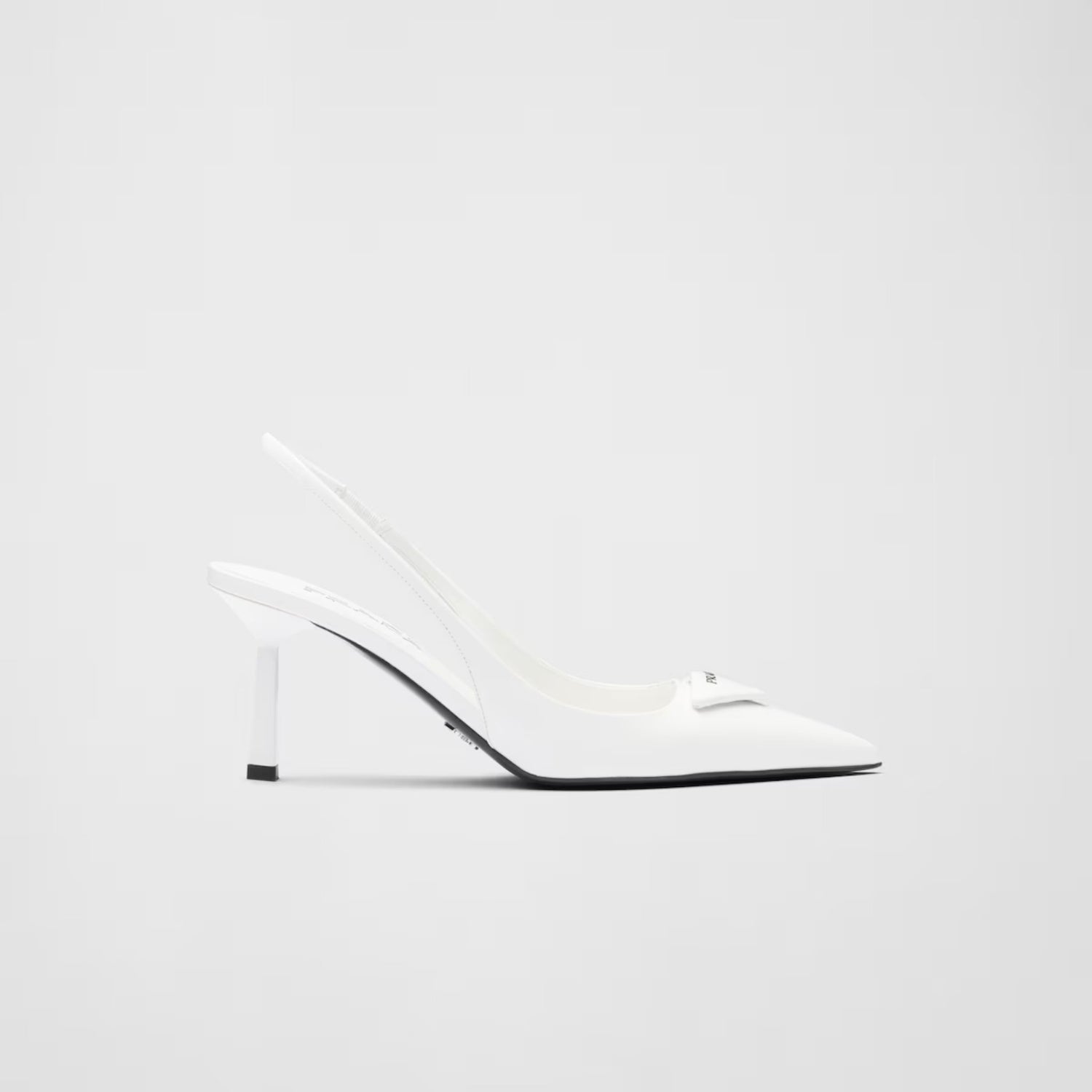 Prada Brushed Leather Slingback Pumps, White, Side