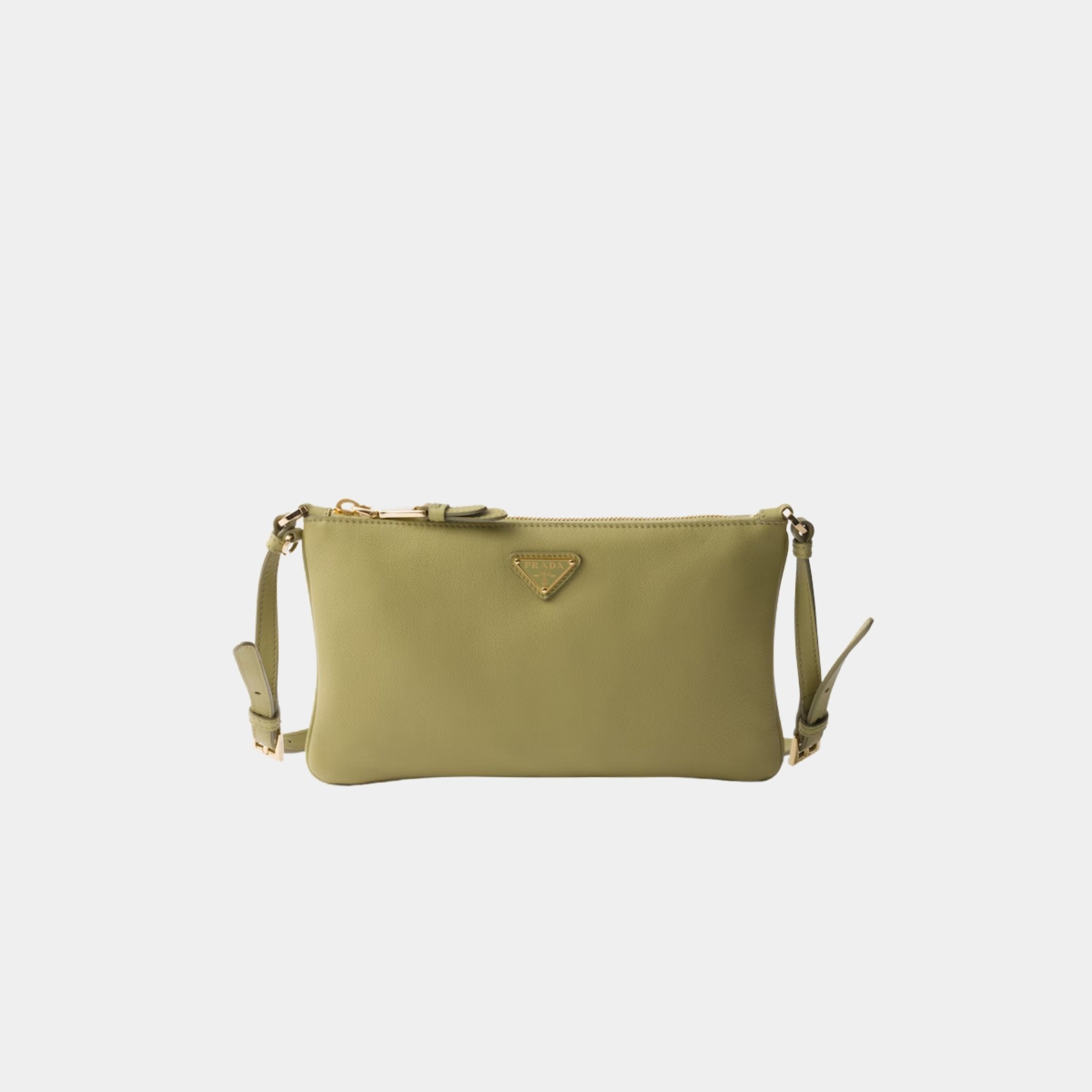 Prada Calfskin Leather Pouch, Pistachio, Front