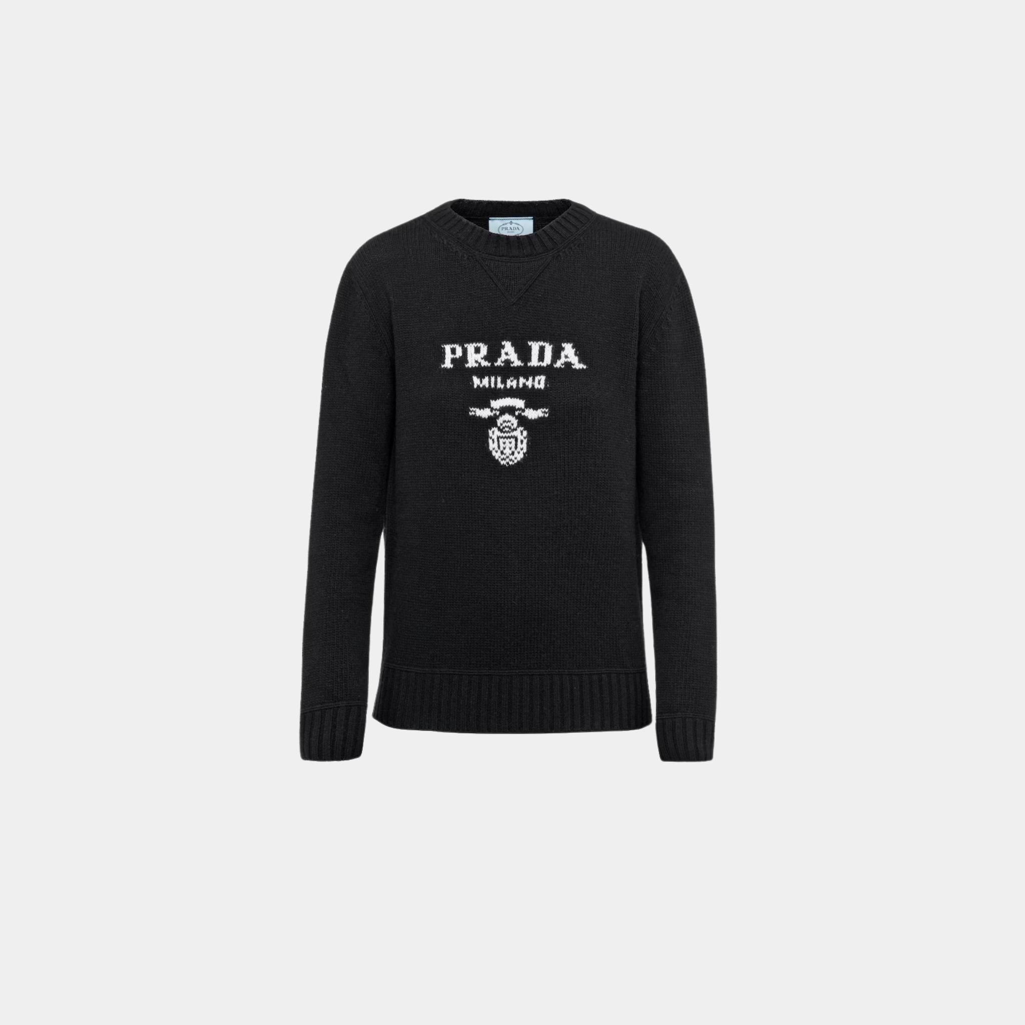 Cashmere and Wool Prada Logo Crew-neck Sweater