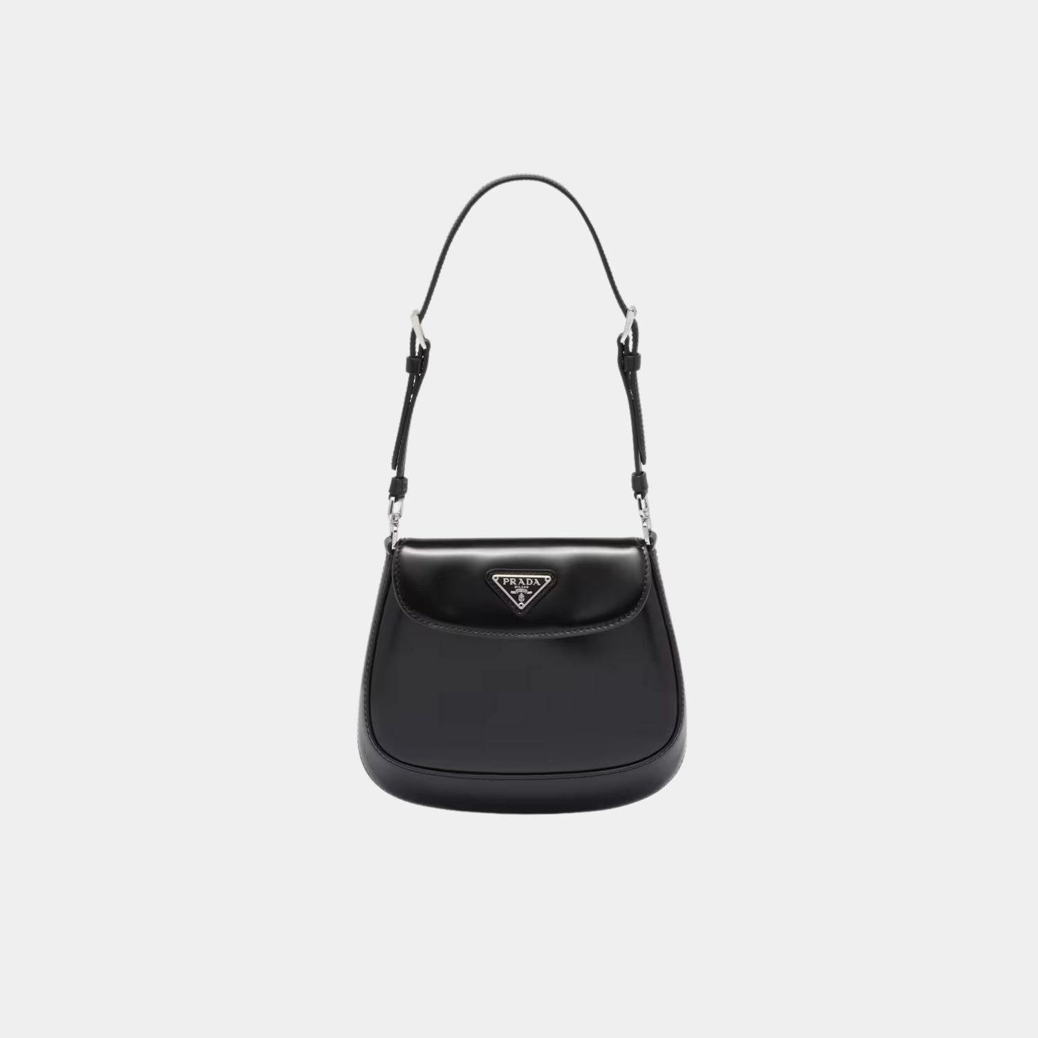 Prada Cleo Brushed Leather Mini Bag, Black, Front