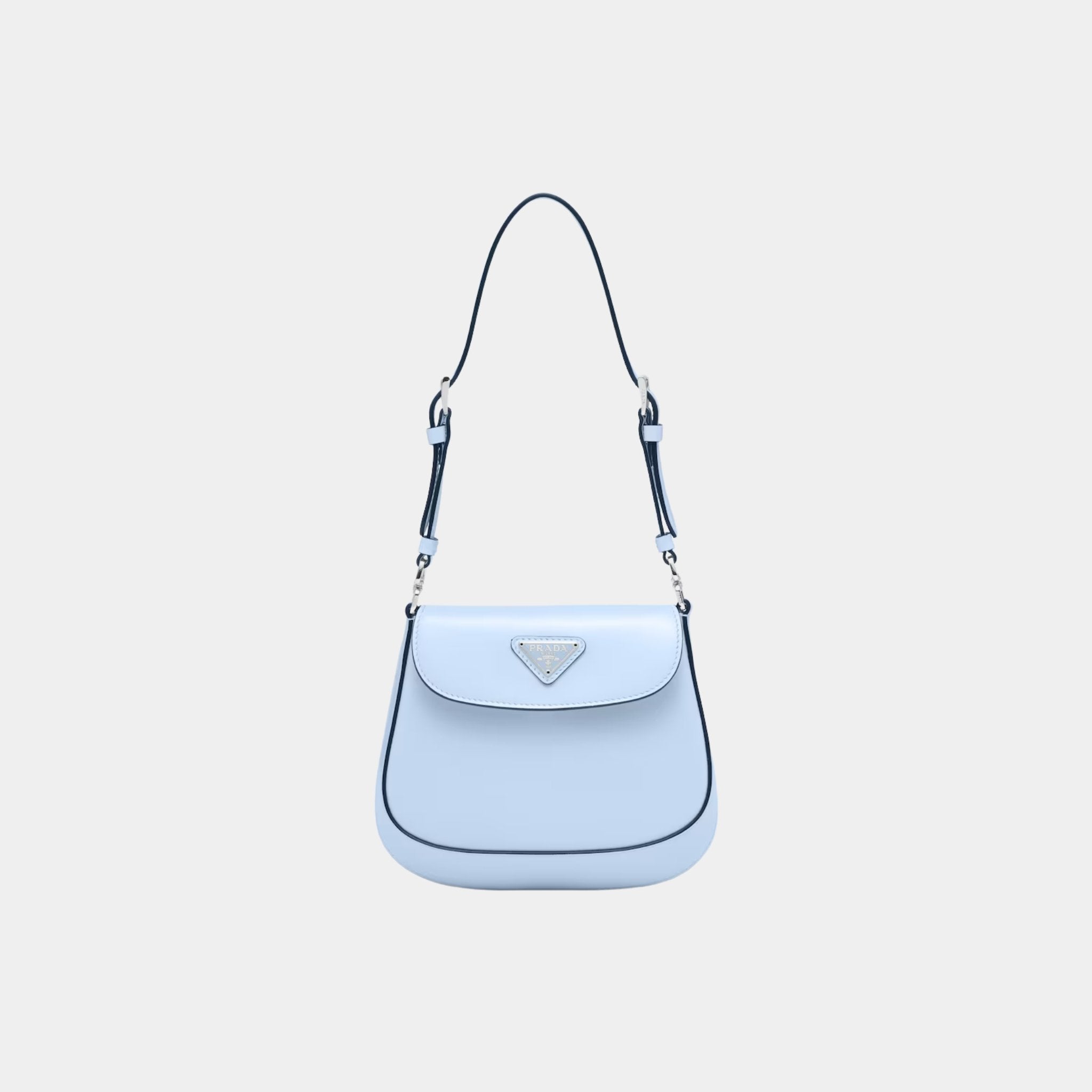 Prada Cleo Brushed Leather Mini Bag, Celeste, Front