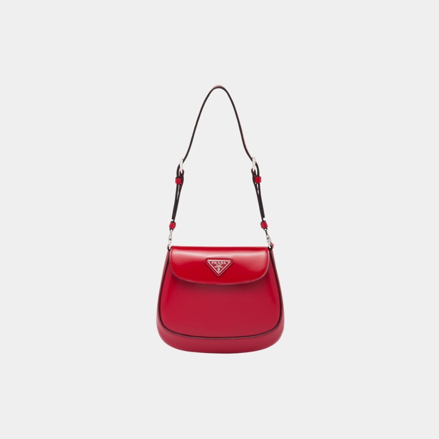 Prada Cleo Brushed Leather Mini Bag, Scarlet, Front