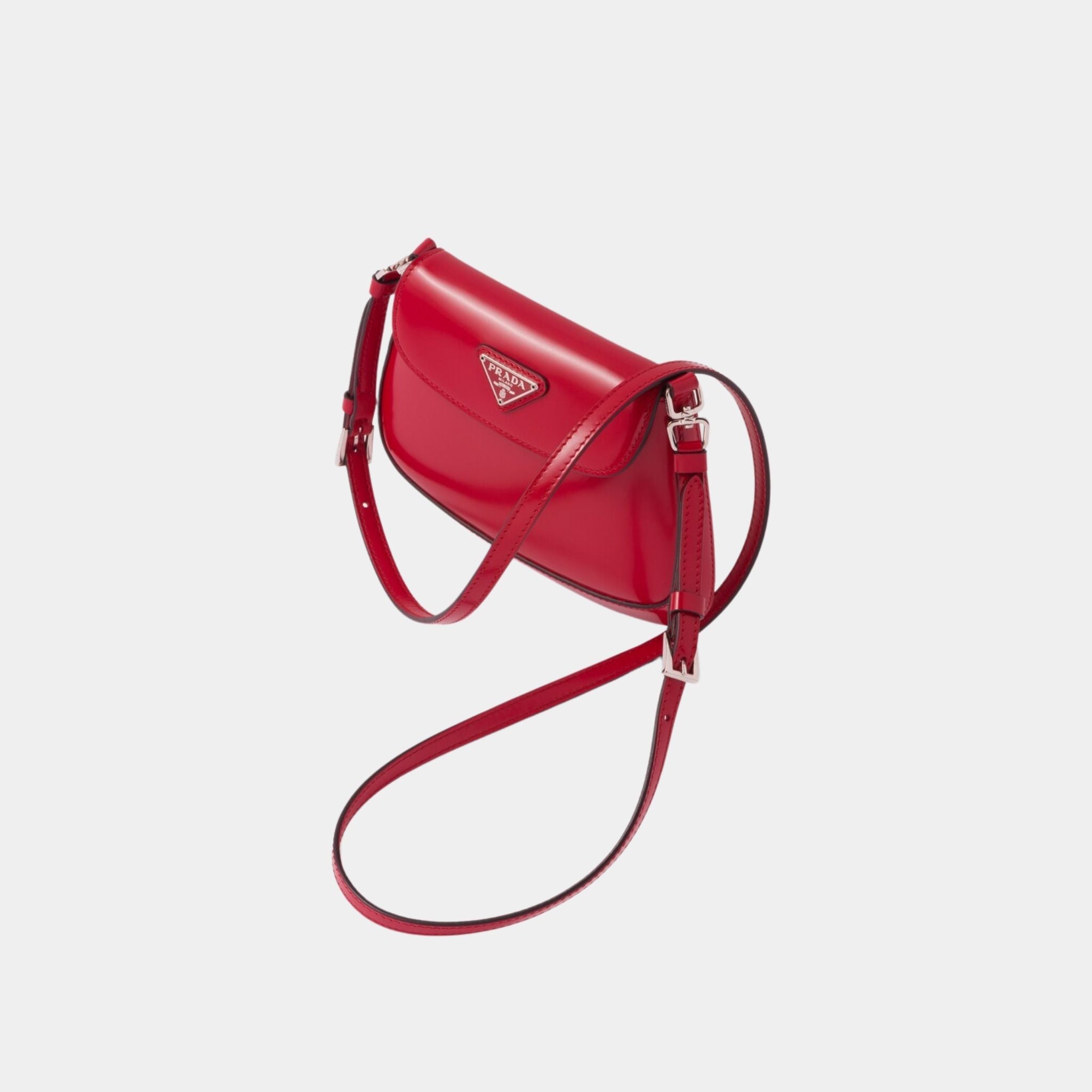 Prada Cleo Brushed Leather Mini Bag, Scarlet, Side