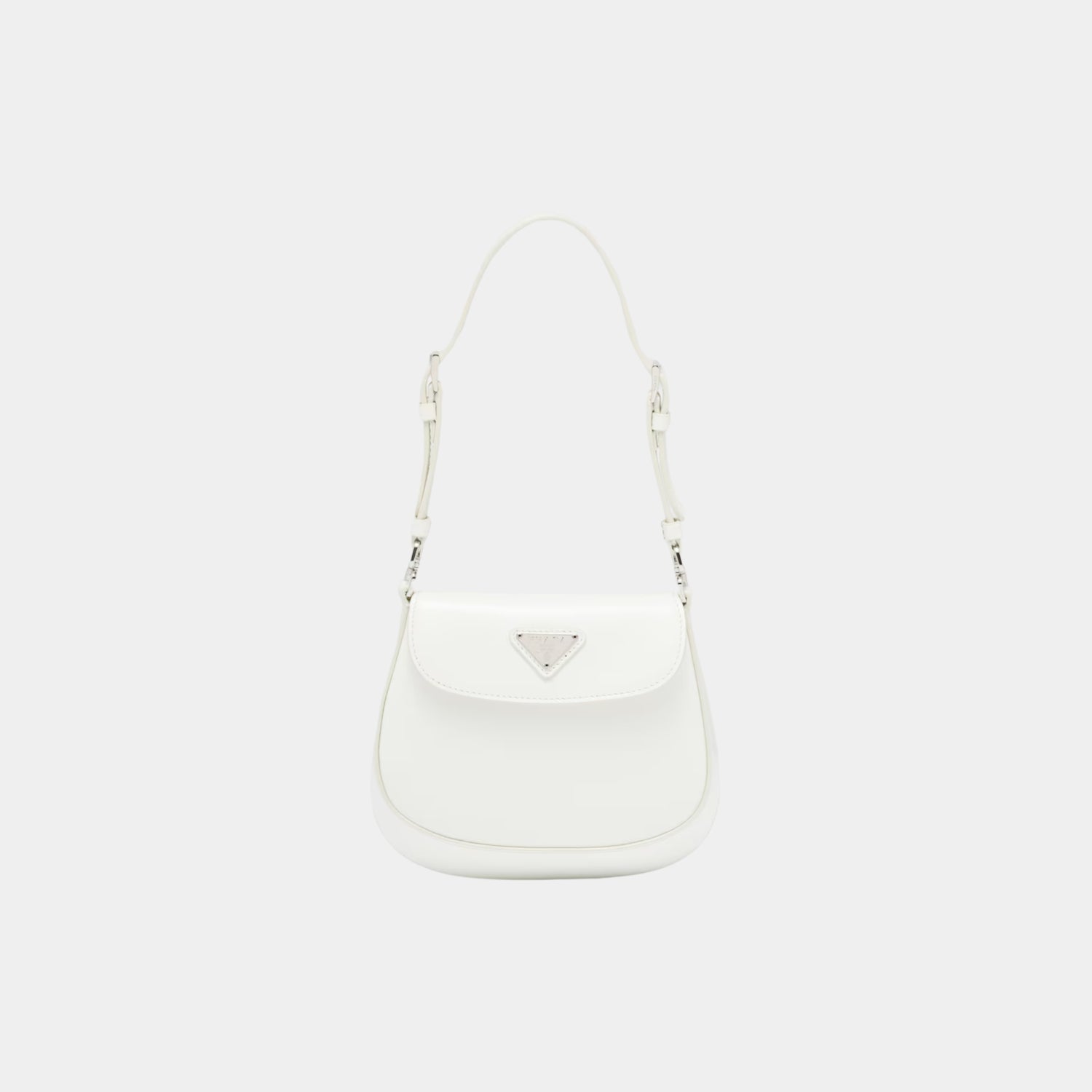 Prada Cleo Brushed Leather Mini Bag, White, Front