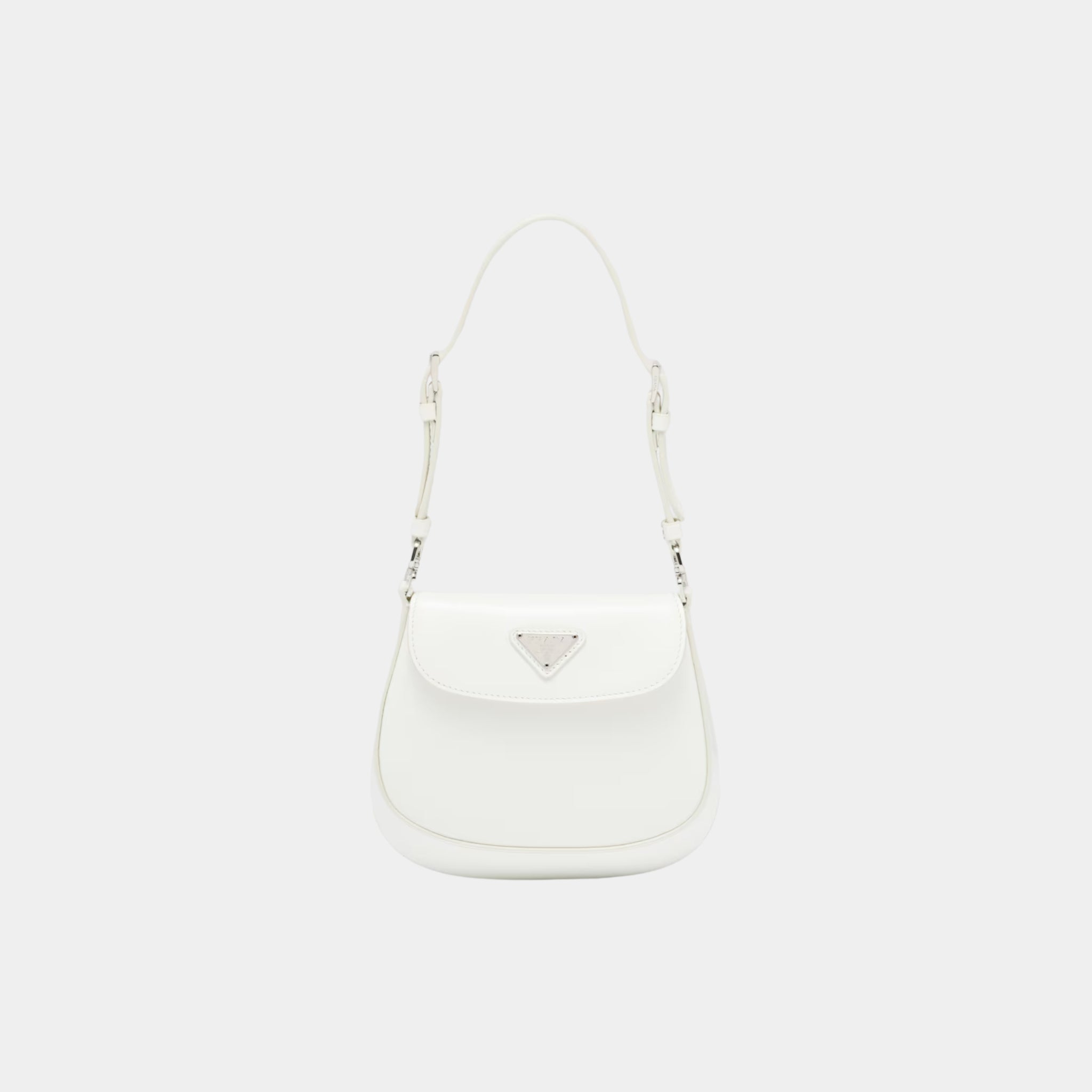 Prada Cleo Brushed Leather Mini Bag, White, Front