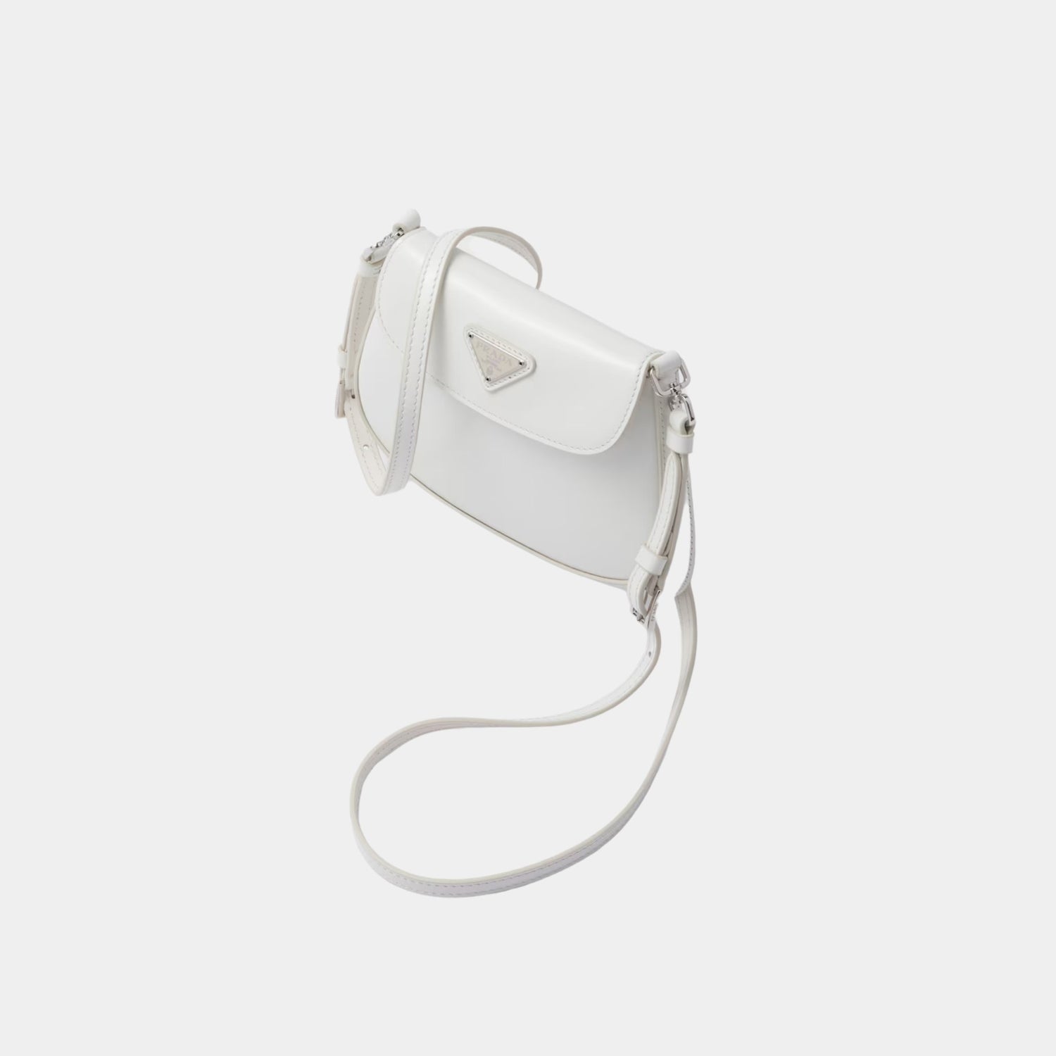 Prada Cleo Brushed Leather Mini Bag, White, Side