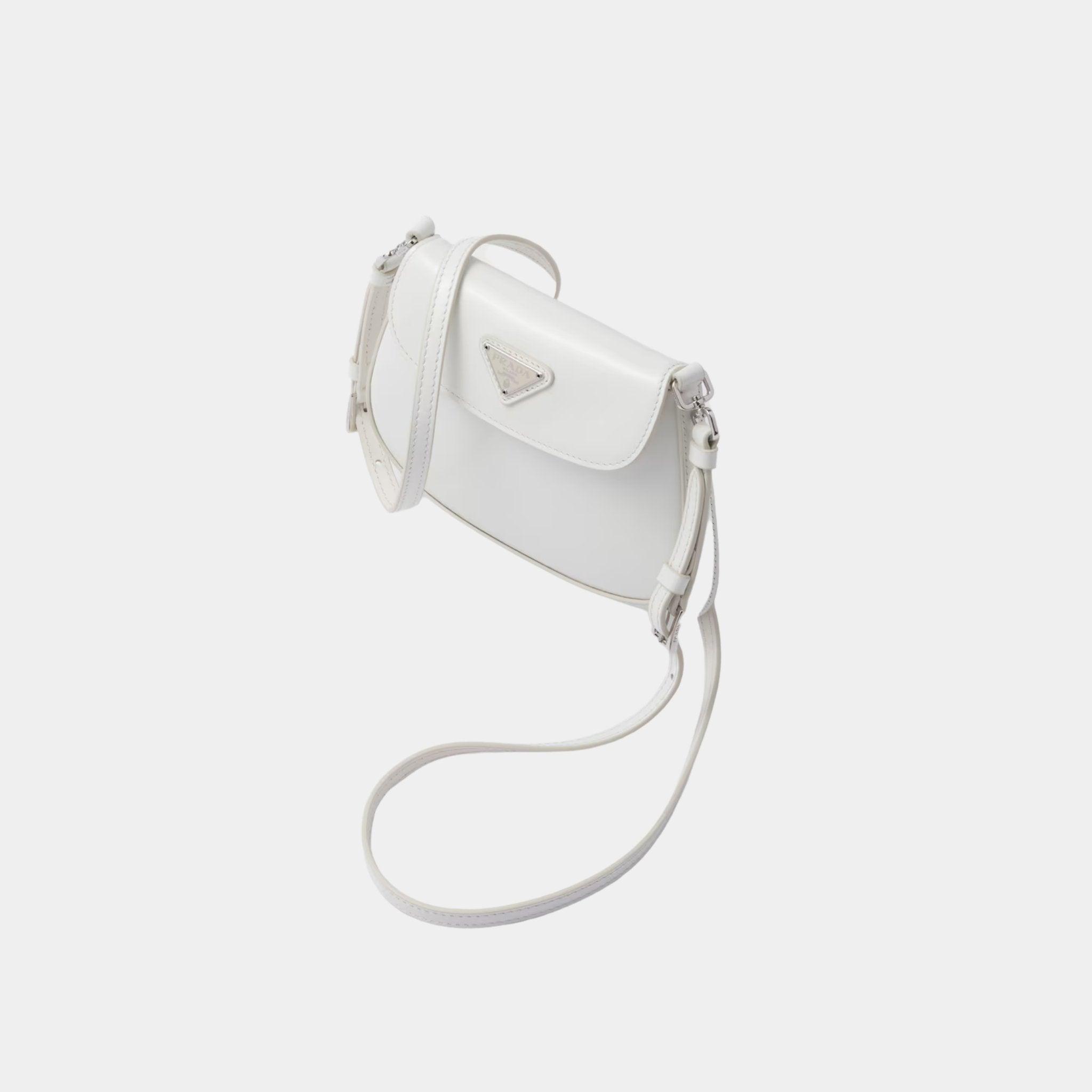 Prada Cleo Brushed Leather Mini Bag, White, Side