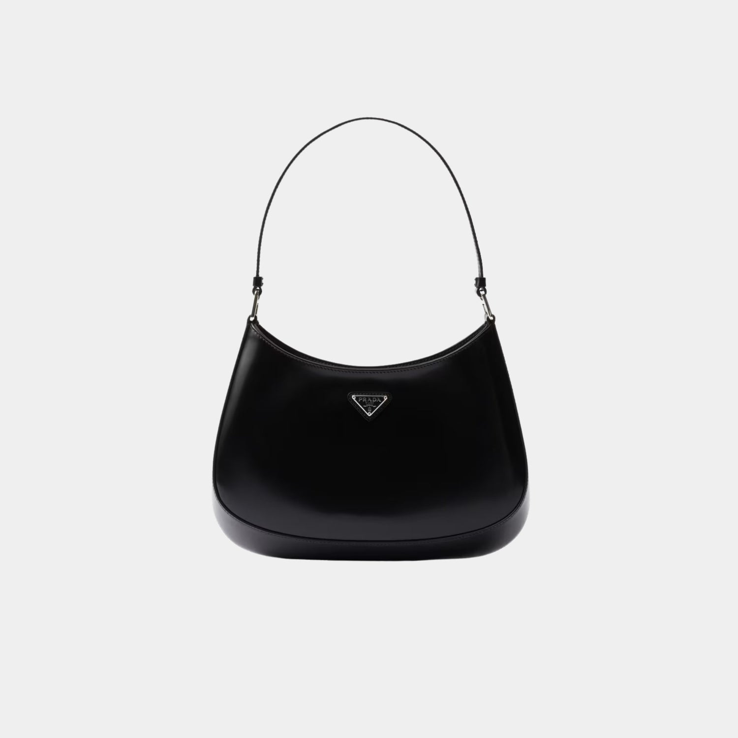 Prada Cleo Brushed Leather Shoulder Bag, Black, Front