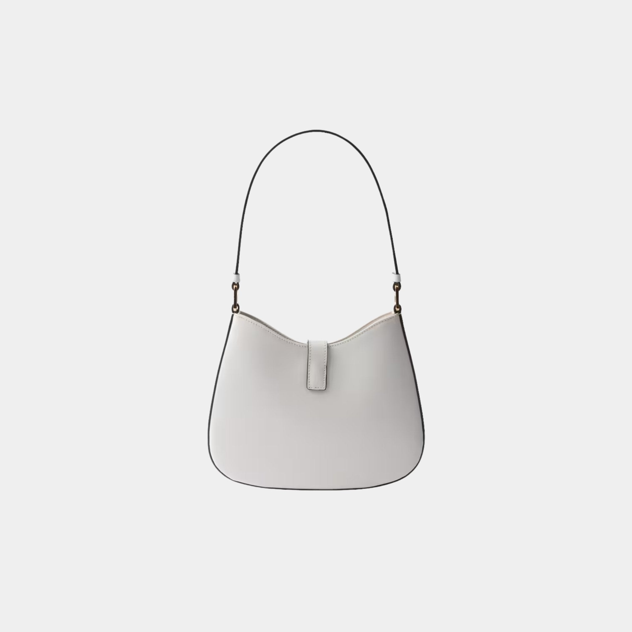 Prada Cleo Brushed Leather Shoulder Bag With Clasp Closure, White, Back