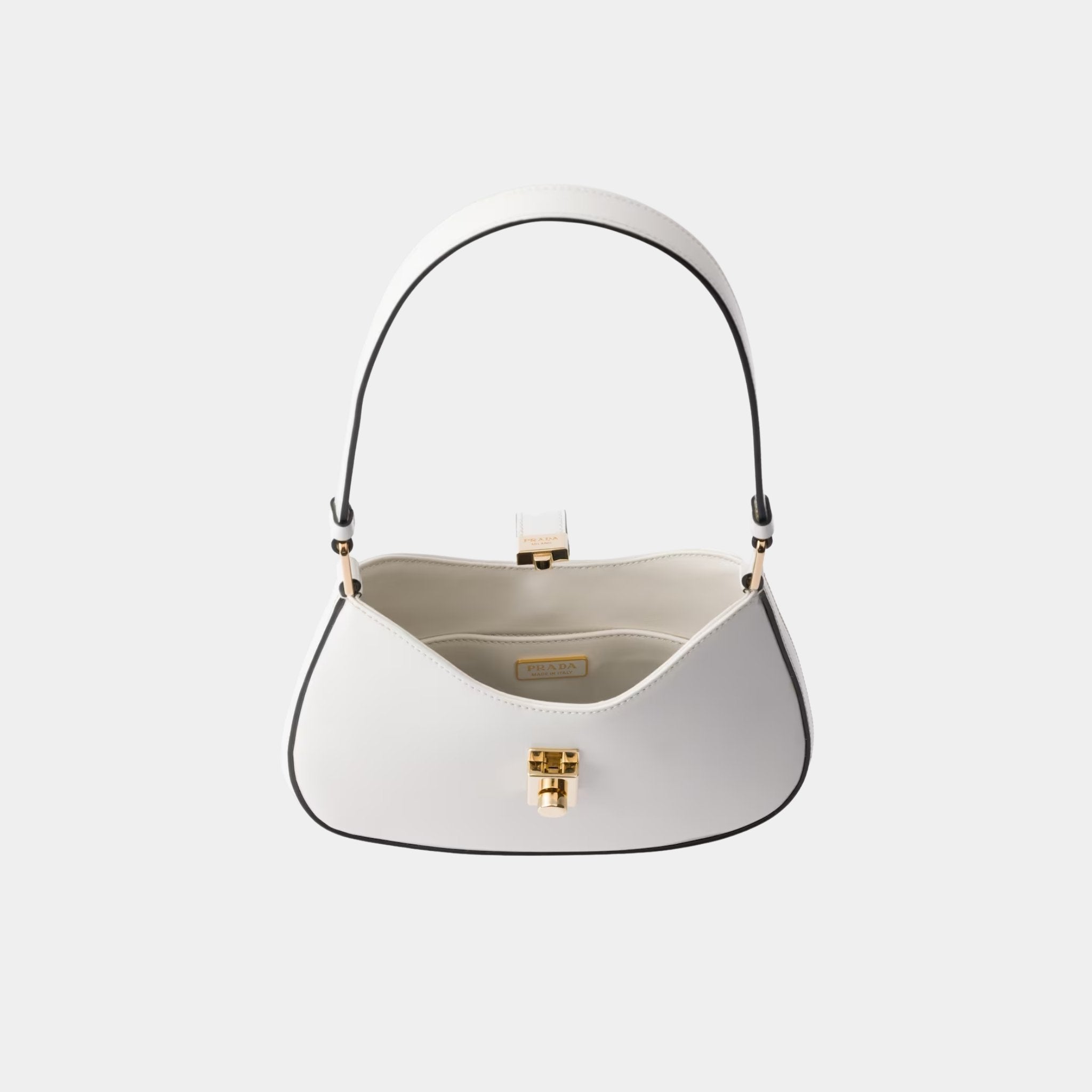 Prada Cleo Brushed Leather Shoulder Bag With Clasp Closure, White, Top