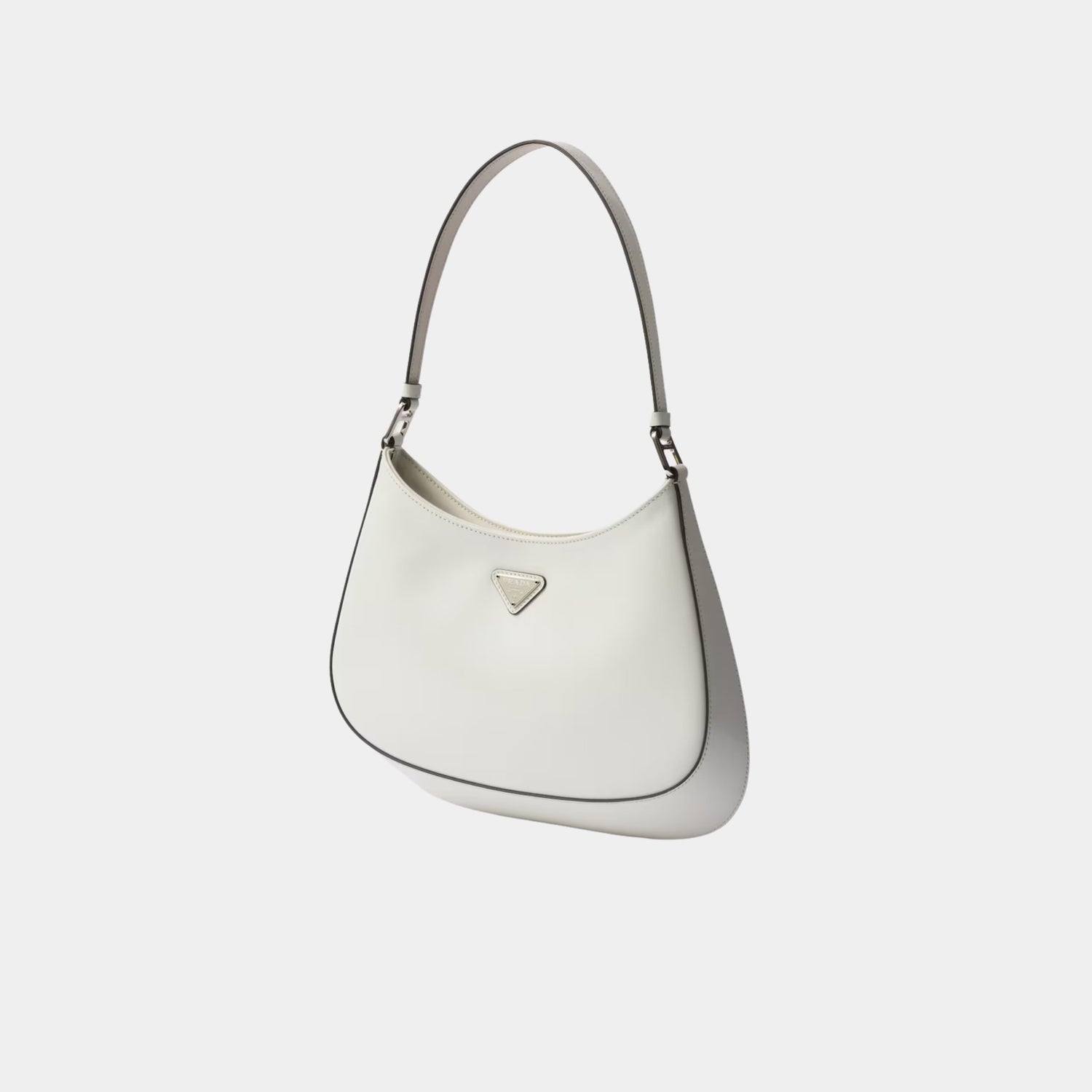 Prada Cleo Brushed Leather Shoulder Bag, White, Side