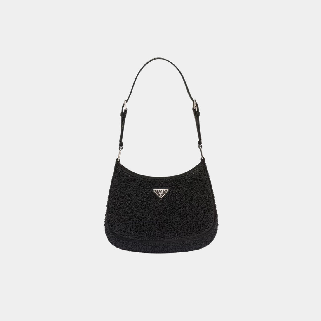 Prada Cleo Satin Bag With Crystals, Black, Front