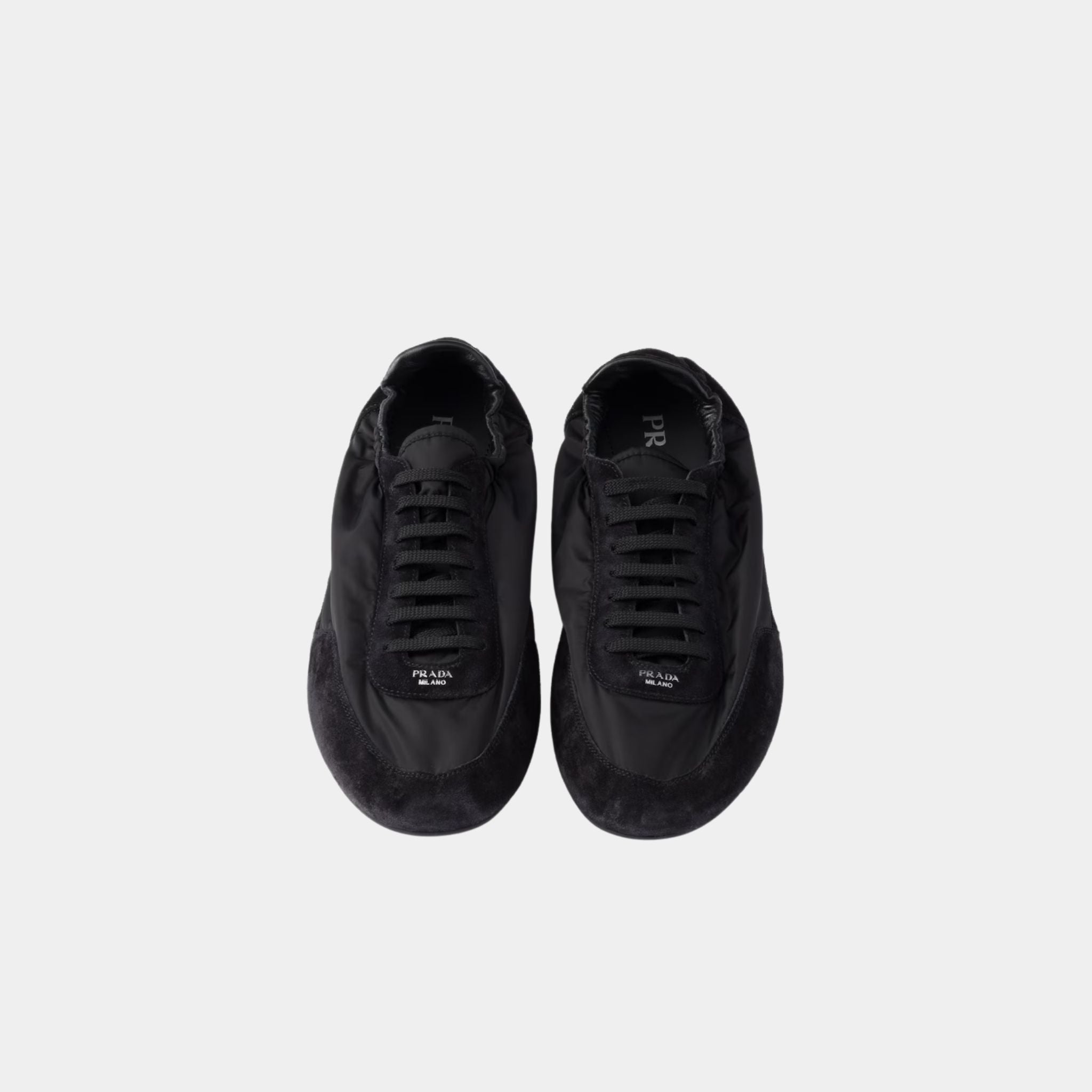 Prada Collapse Re-Nylon And Suede Sneakers, Black, Top