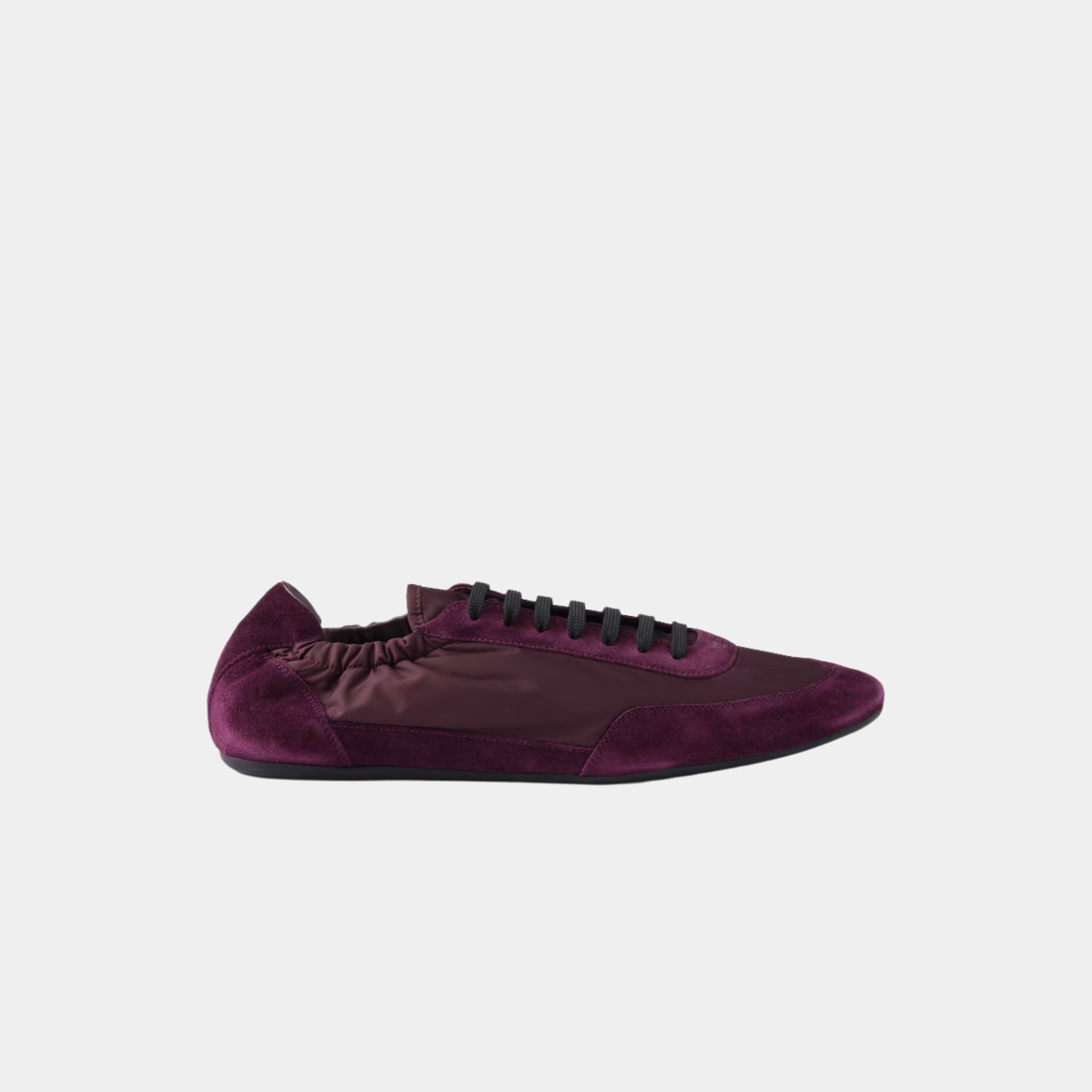 Prada Collapse Re-Nylon And Suede Sneakers, Burgundy, Side