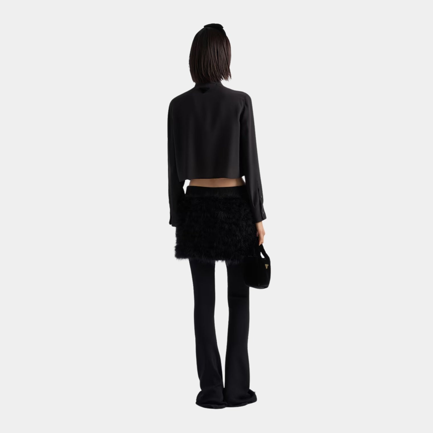 Prada Crepe de Chine Boxy Shirt with Velvet Bow, Model, Back