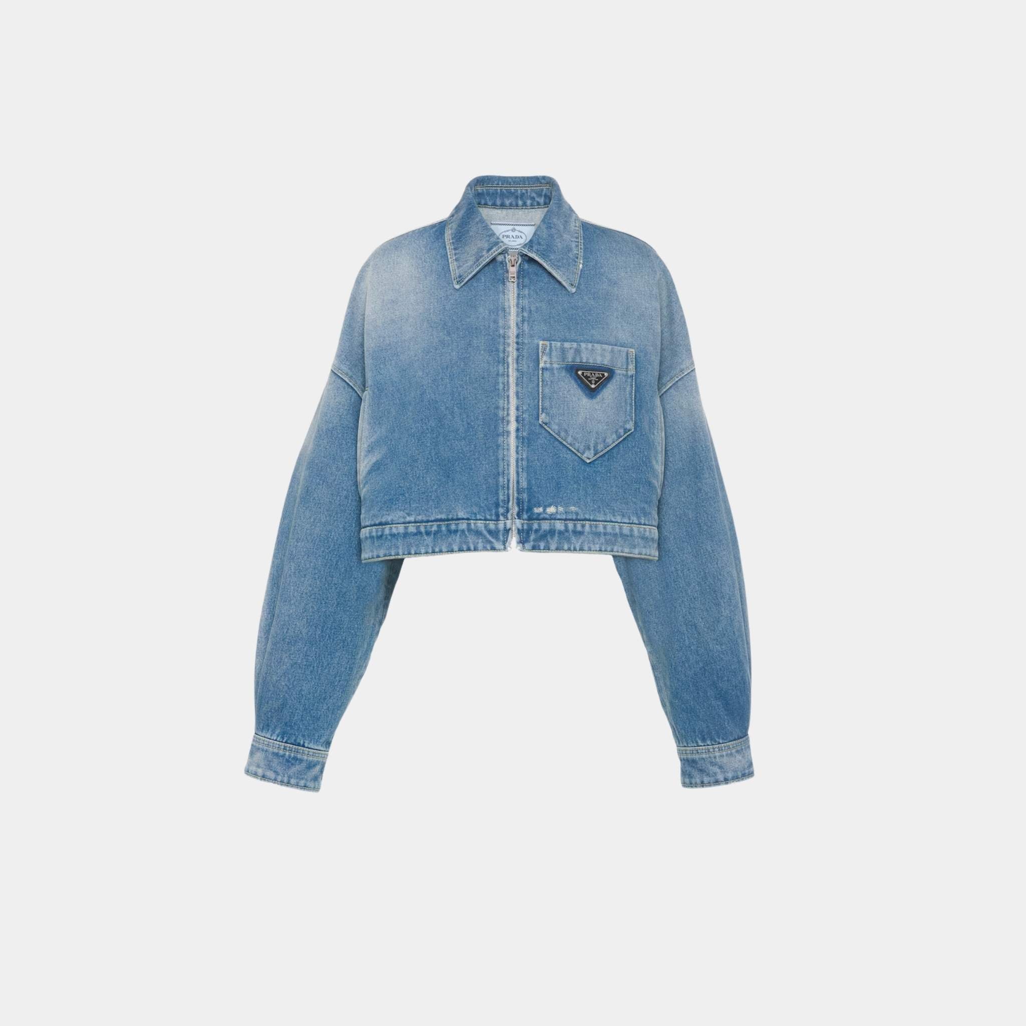 Prada Cropped Organic Denim Jacket, Front