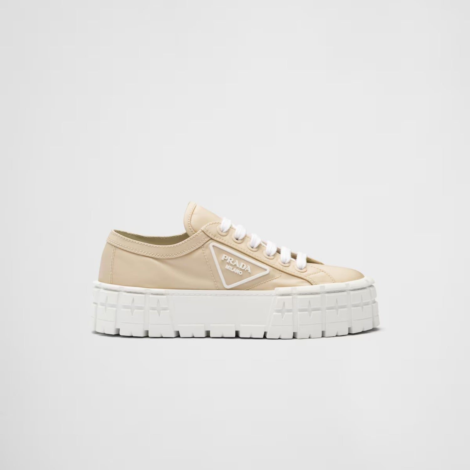 Prada Double Wheel Re-Nylon Gabardine Sneakers, Desert Beige, Side